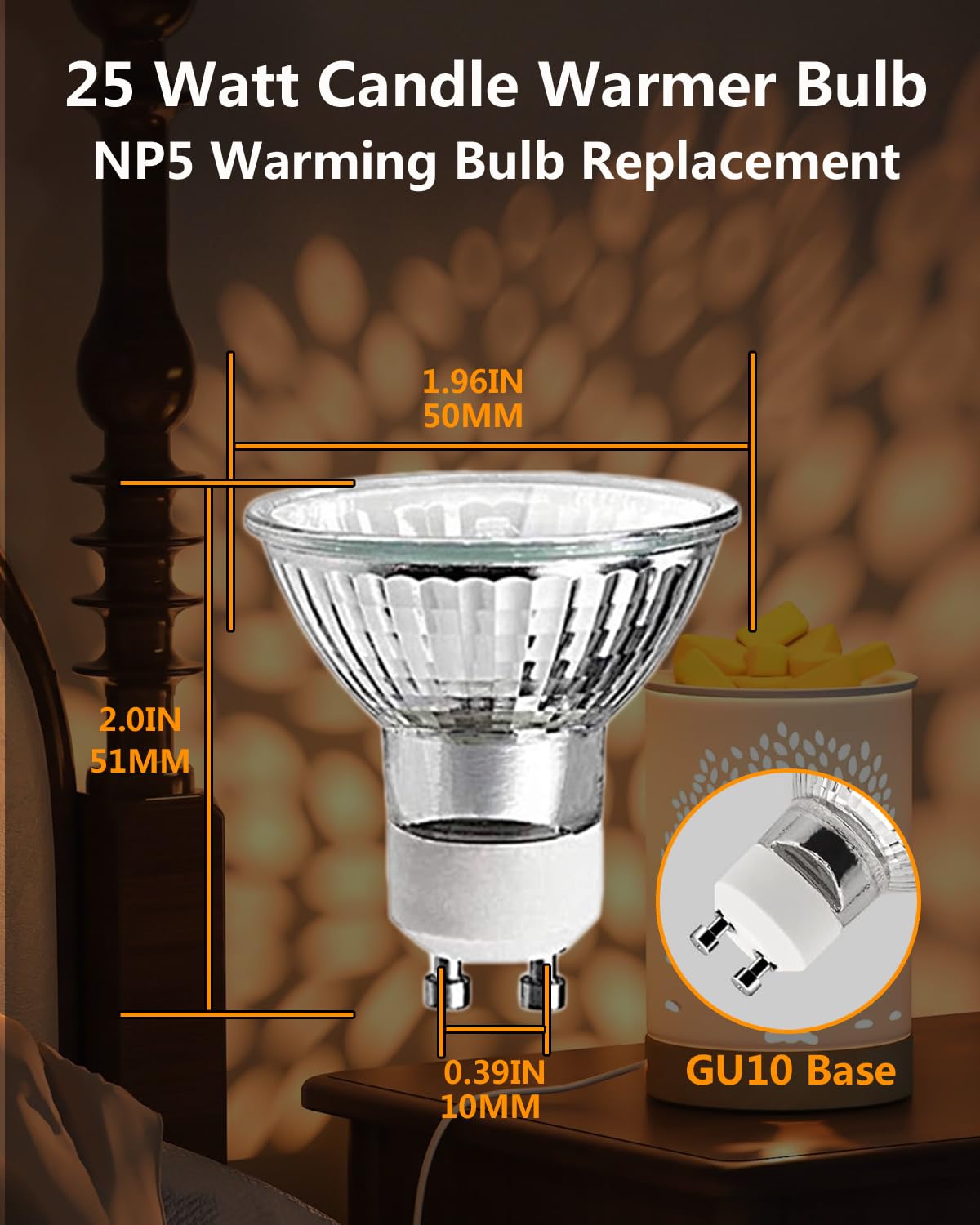 Snnalosses 25W GU10 Halogen Bulb for Candle Warmers, Warm White, 3-Pack, Wax Material
