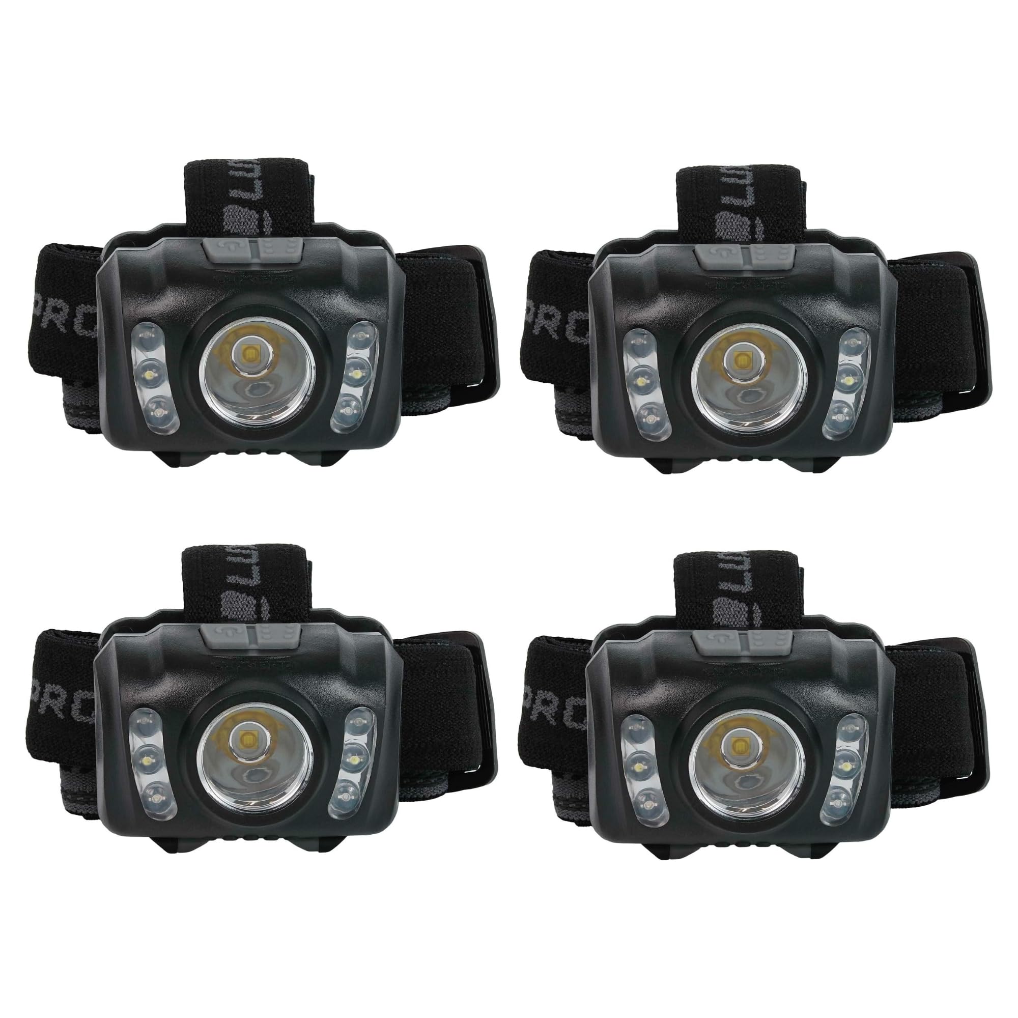 Luxpro Lp345V2 Led Headlamp - 300 Lumen, Ipx4 Waterproof, 6 Light Modes, Adjustable Headband, Black, Batteries Included, 4 Pack