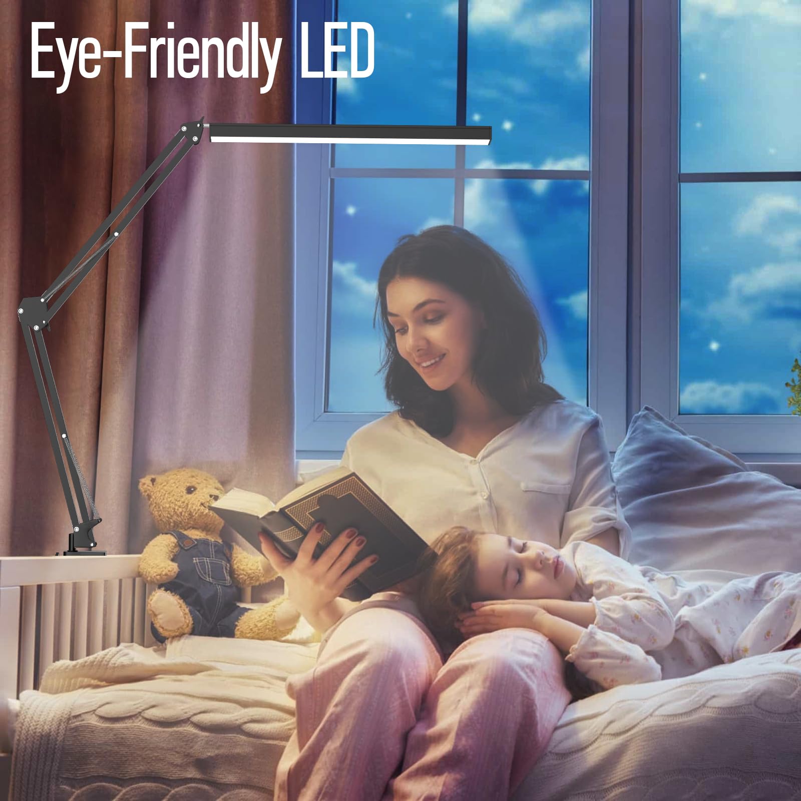 BZBRLZ LED Desk Lamp, Dimmable with 3 Color Modes, 10 Brightness Levels, Metal, Black, Model QR-01