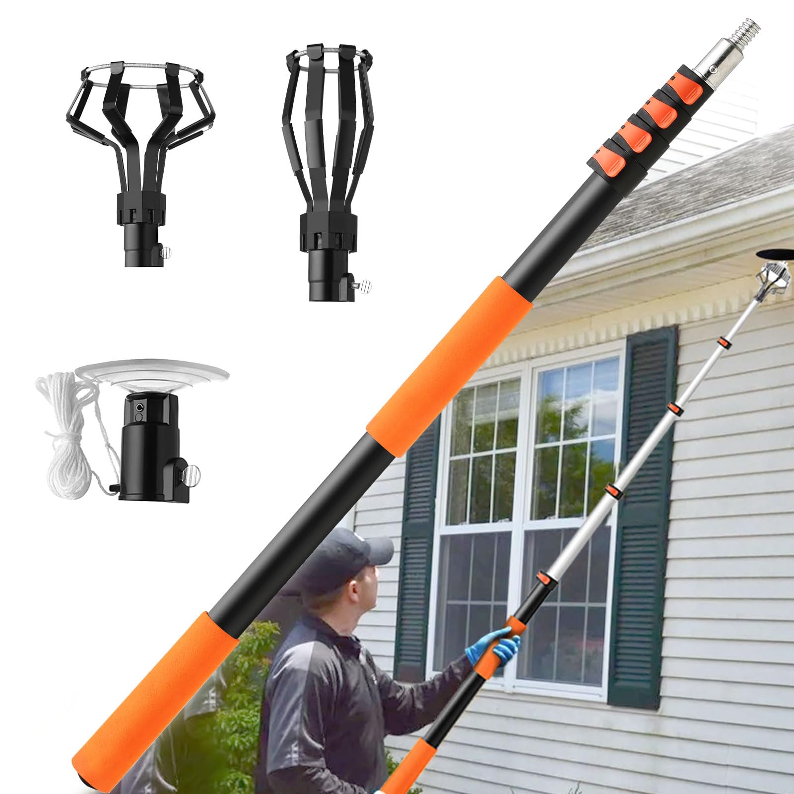 26Ft Reach Light Bulb Changer For High Ceilings Telescopic Light Bulb Extension Pole Changer 5-20Ft Light Bulb Removal Tool With