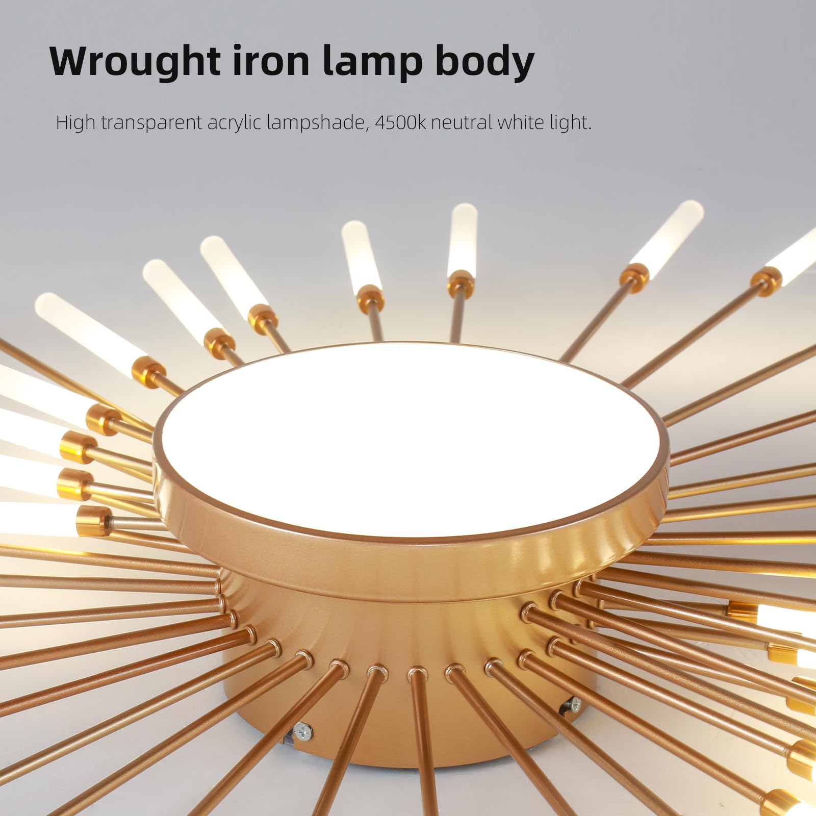 Jaymp Ceiling Light Modern Flower Shape Ceiling Lamp For Living Room Dining Room Flush Mount Metal Acrylic Sputnik Firework Petal Led Lighting Fixture (Matte Gold, 42+1 Lights)