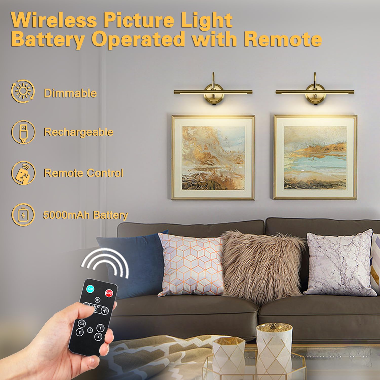 Joosenlux Battery Operated Gold Wall Lights - Dimmable 16.5&quot; Wireless Picture Light For Kitchen