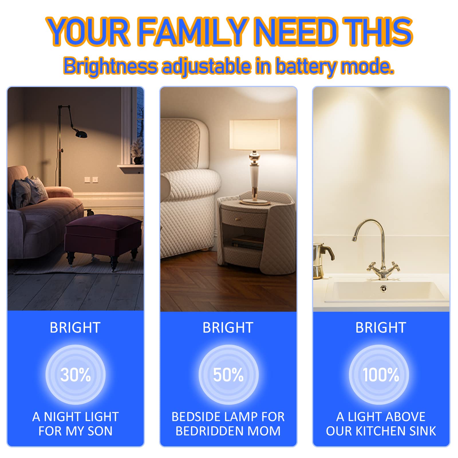 Neporal A19 Emergency Rechargeable Light Bulbs - 48 hrs Battery Operated, 5000K Daylight, White, 4PK, Model QP-15W