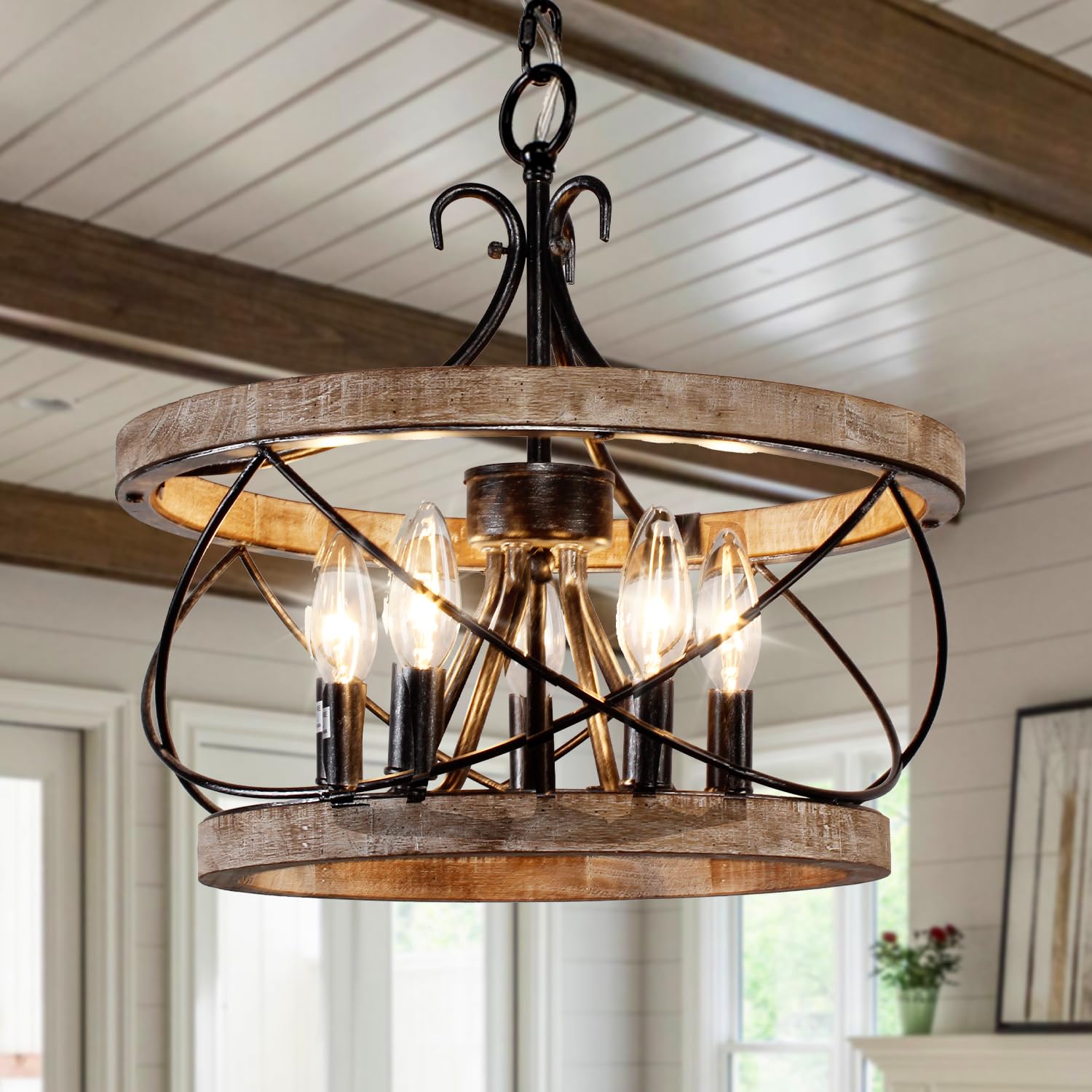 Curve Curio 20 Farmhouse Chandelier Light Fixture  5-Light Dining Room Light Fixtures French Country Rustic Chandelier Over Table for Entryway Foyer Bedroom Living Room