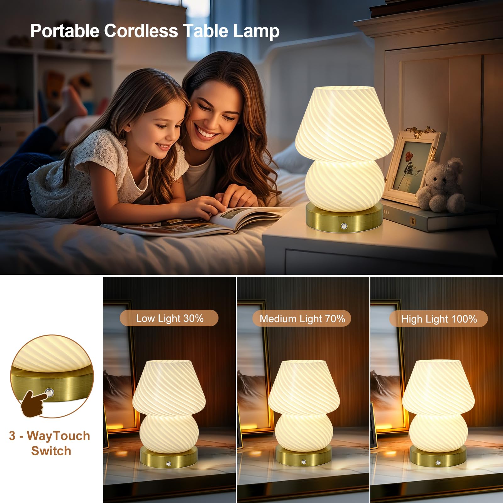 Portable Cordless Table Lamp With Touch Dimmer,4400Mah Rechargeable Battery Powered Lighting,3-Level Brightness,Linen Fabric Sha