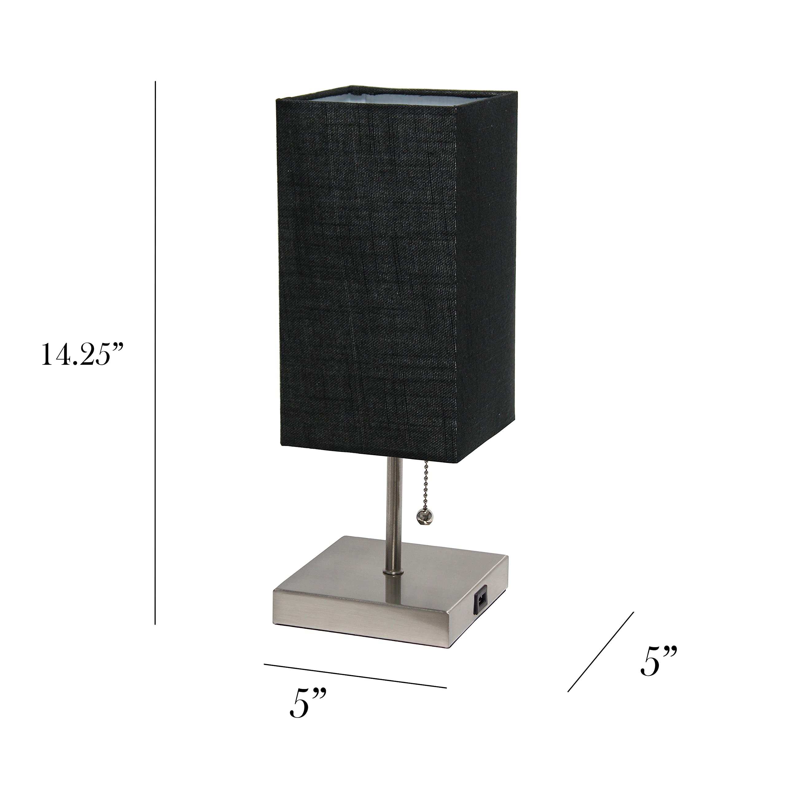 Simple Designs Lc2003-Blk-2Pk Small 2 Pack Usb Charging Bedside Lamp Set, Brushed Steel/Black