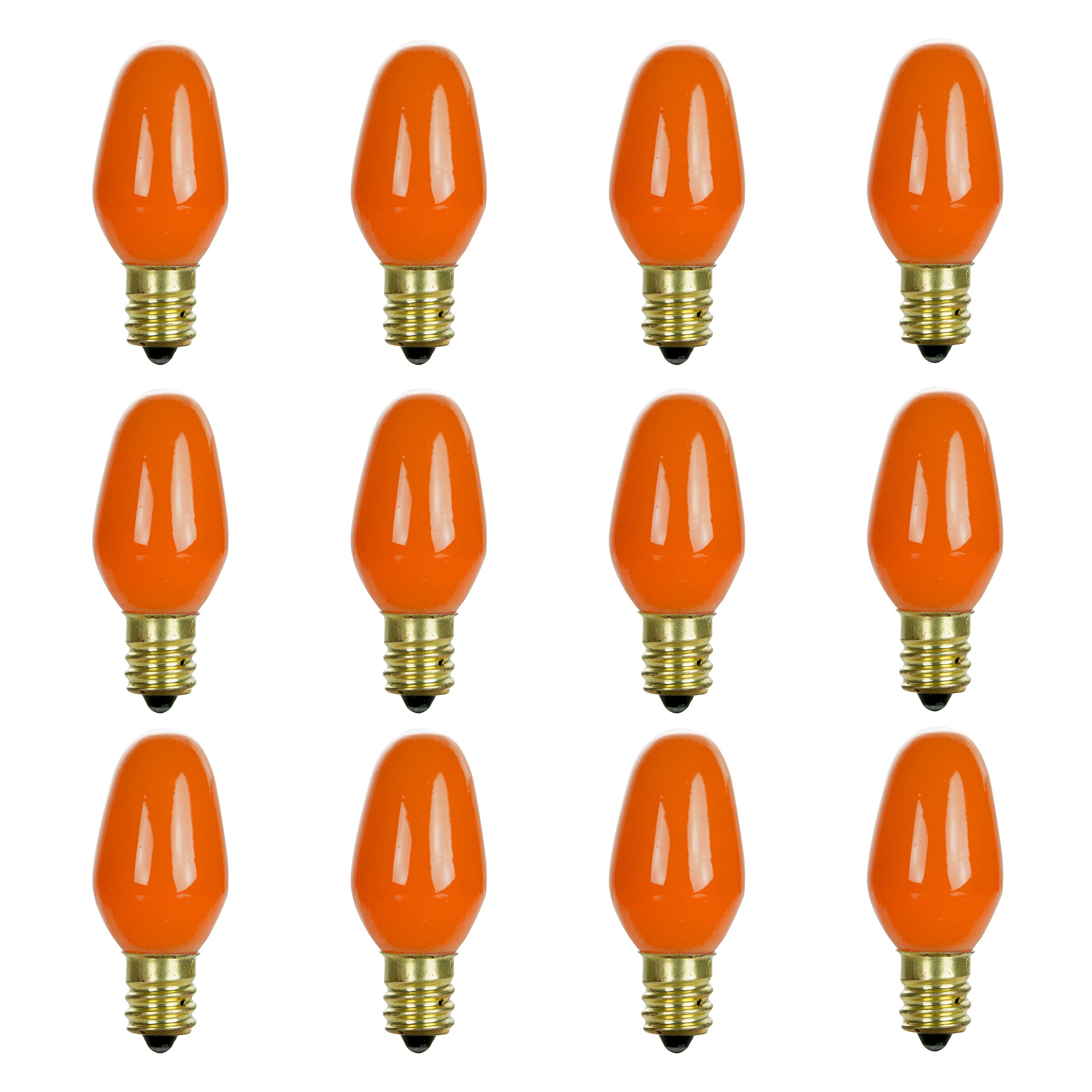 Sunlite 01057 7C7 Incandescent Bulb, 7 Watt, Candelabra E12 Base, C7 Small Night Light, Colored Bulb, Orange, 12 Count
