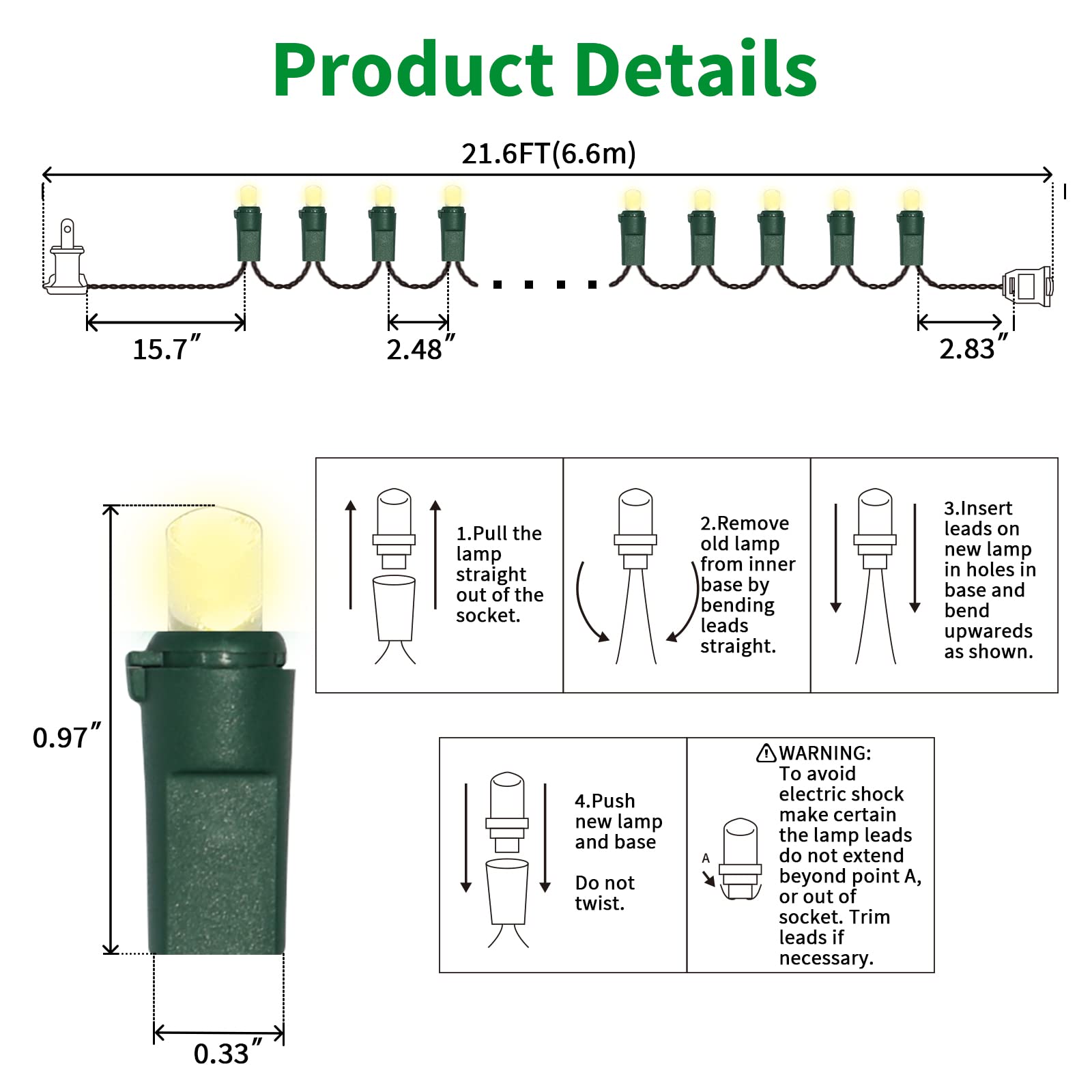 Lamphome 100 Count Warm White - String Lights - 21.6Ft Led Christmas Lights, Mini Led Lights For Indoor Outdoor Home Holiday Party Wedding Independence Day Decoration