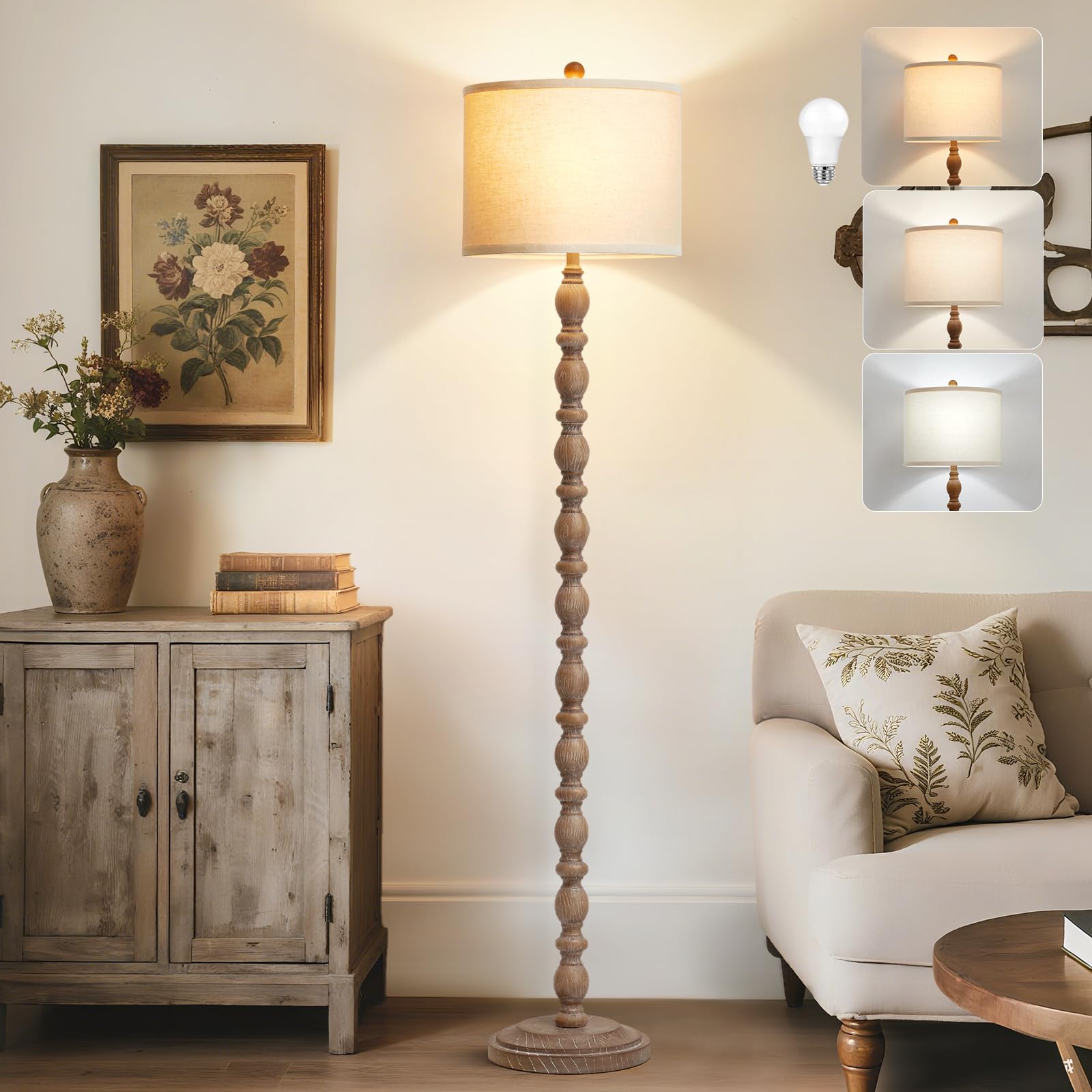 Luvkczc 62 Farmhouse Floor Lamp for Living Room & Bedroom - Adjustable Color Temperature Standing Lamp, Vintage Rustic Tall Floo