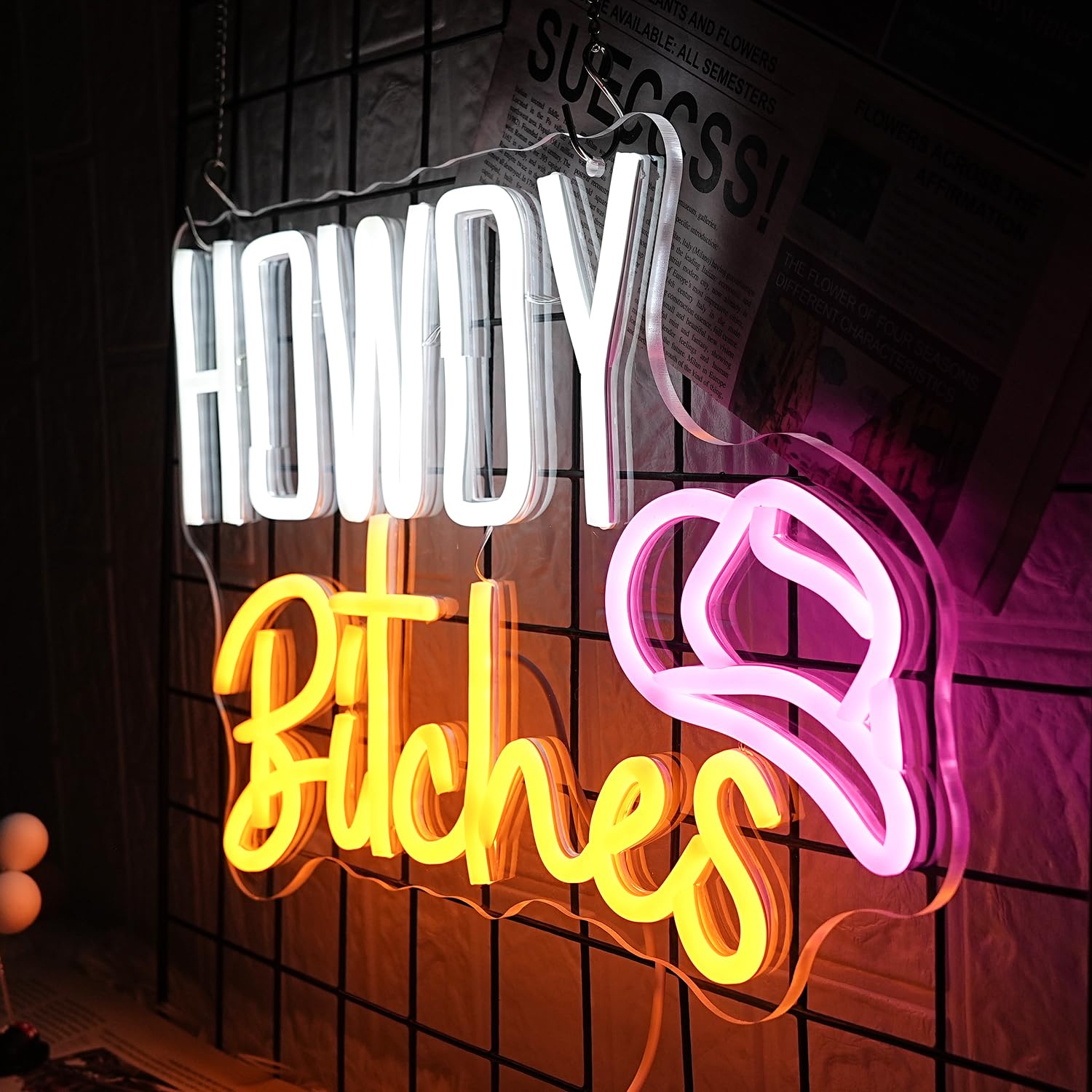 LMSIGNLY LED Neon Sign - Howdy Bitches Model, USB Dimmable, Acrylic Material, White Yellow Pink Color, Perfect for Dorm Decor
