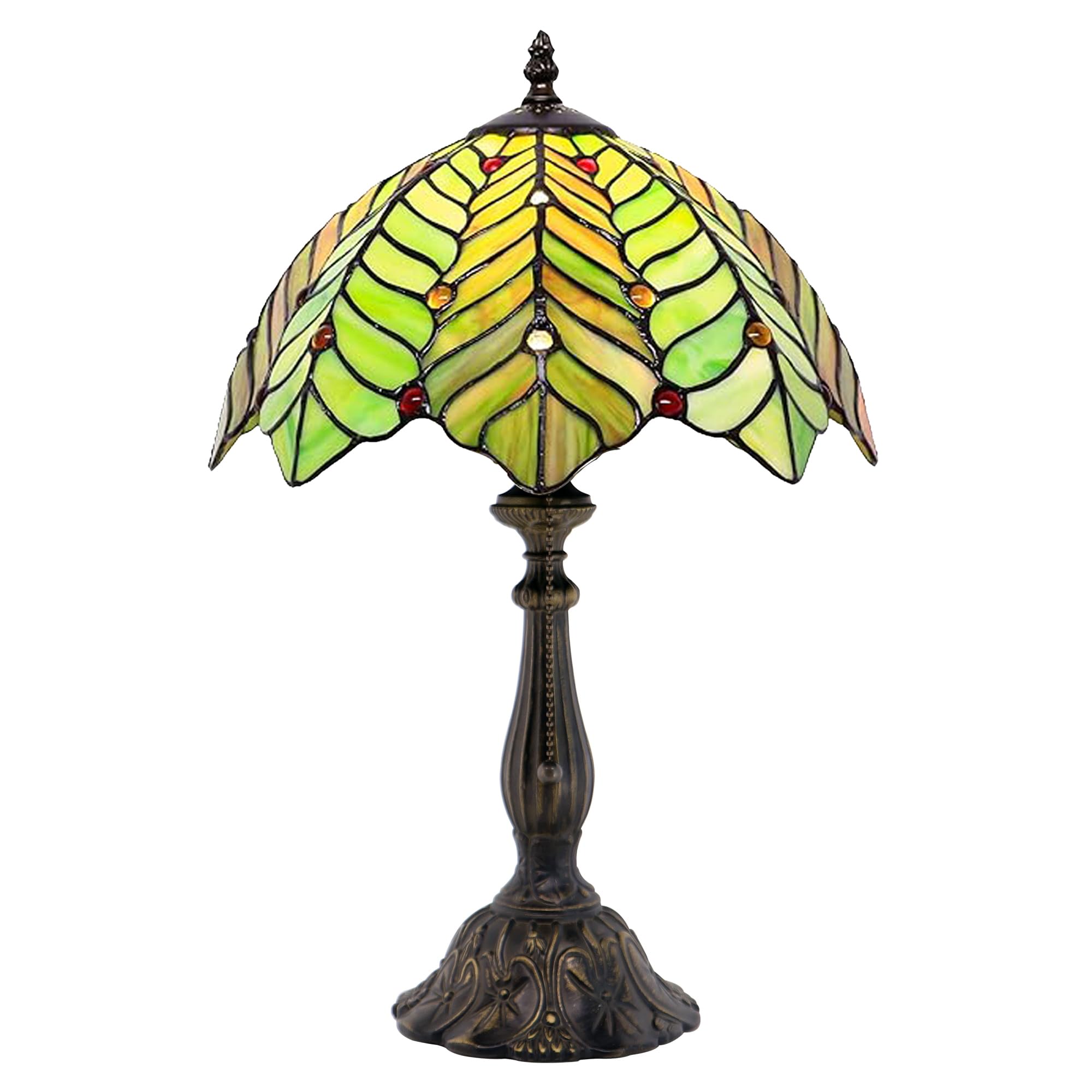 LXHCYOU Tiffany Lamp Stained Glass Table Lamp Bedside Reading Light W12H19 Inches (Brown Green Leaf)