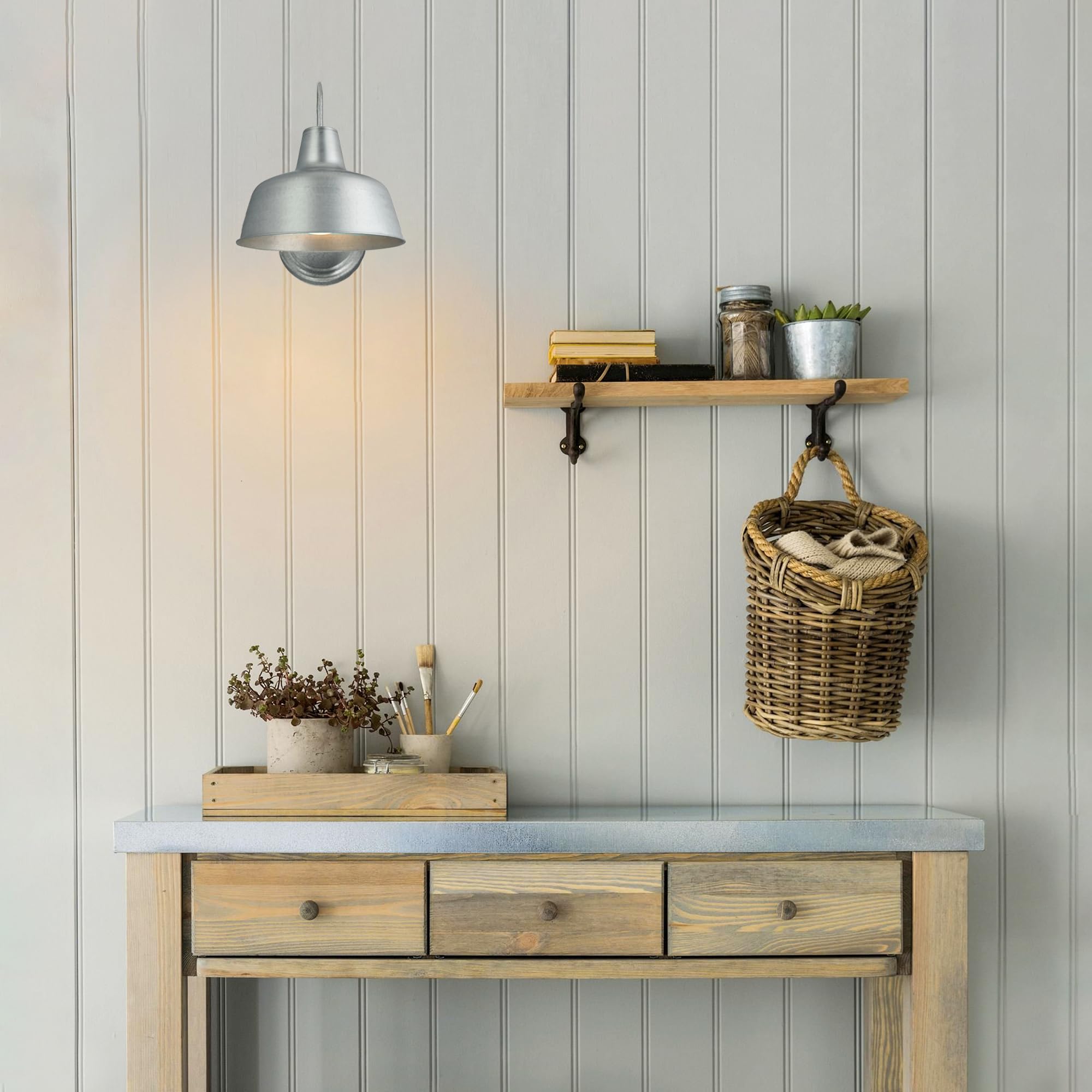 Design House Mason Barn Light, 10-Inch, Larger Version, Galvanized, Indoor/Outdoor Wall Mount, Model 579383, Modern Industrial Farmhouse