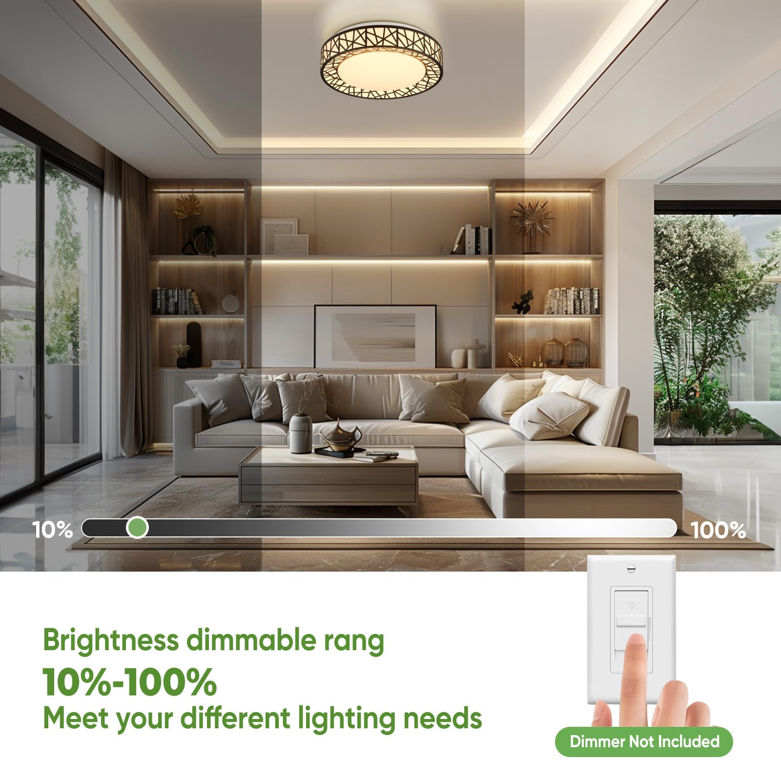 Lightania 12 Inch Black Flush Mount LED Ceiling Light, 20W 1400LM, Dimmable, Adjustable 2700-6500K, ETL Listed