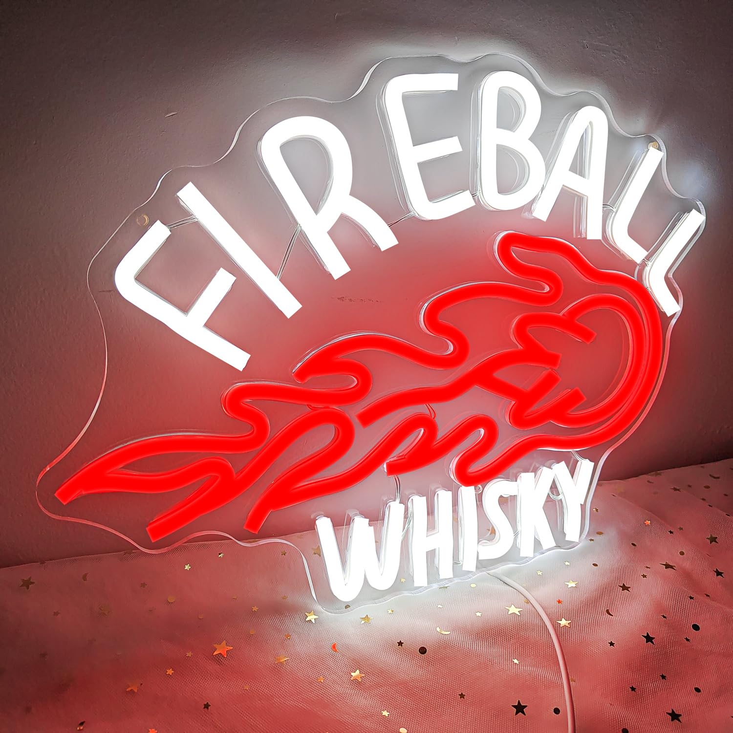 OvoNinn Neon Sign for Wall Decor, LED Whiskey Bar Light, Acrylic, Red & White