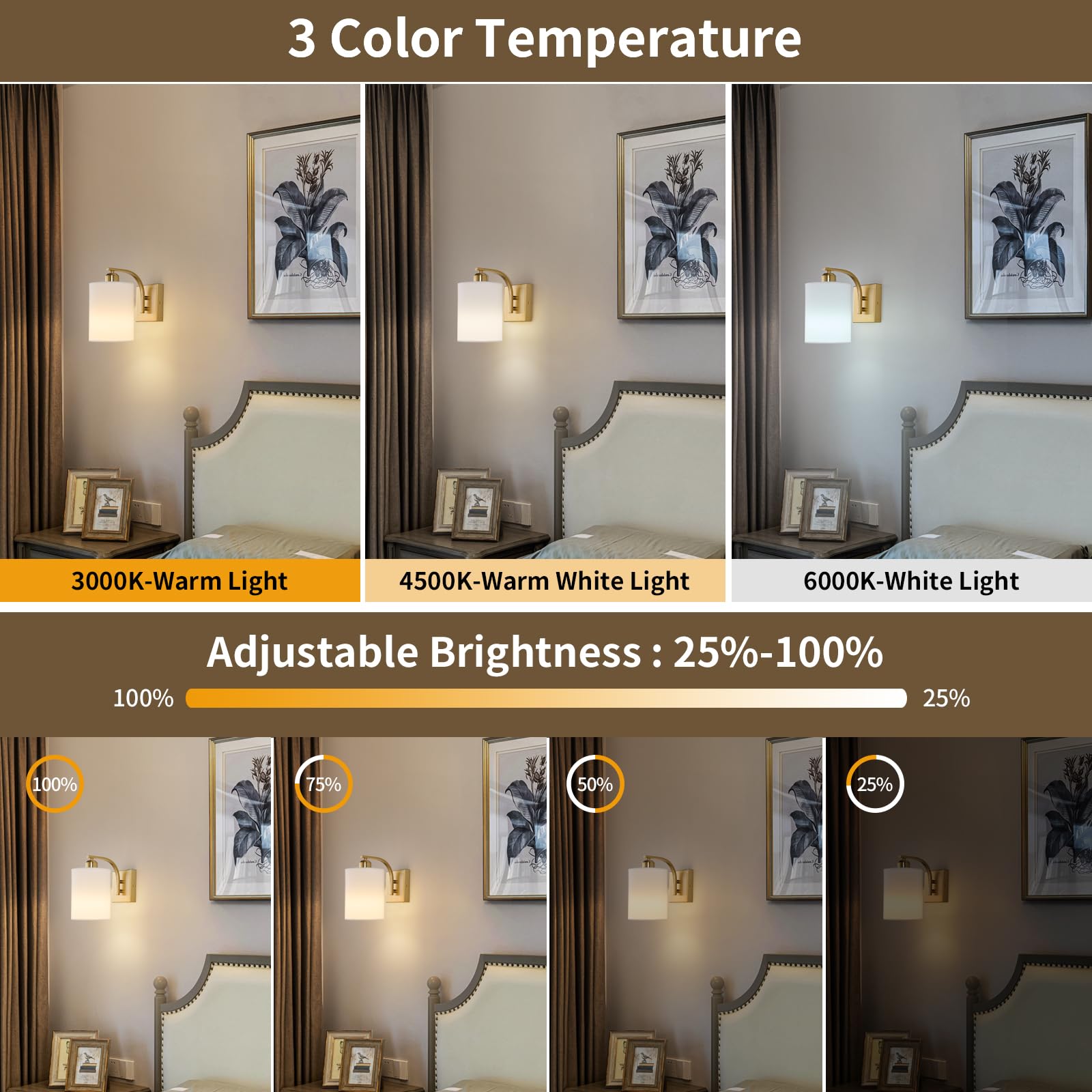 Powfloven Gold Rechargeable Battery Operated Wall Sconces Set Of 2 With Remote, Wireless Dimmable Battery Powered Led Wall Light