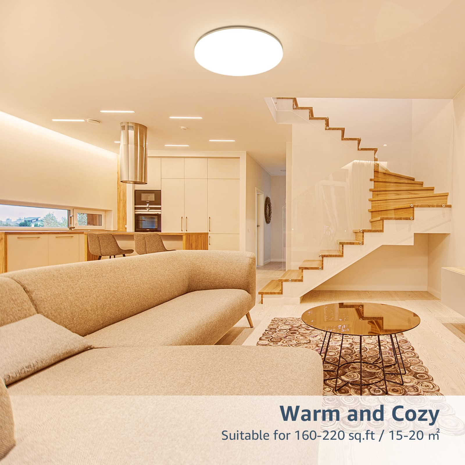 Lepro 11 Inch Flush Mount LED Ceiling Light, 2400 Lumen, Waterproof, Warm White, Model PR1500035-WW-EU