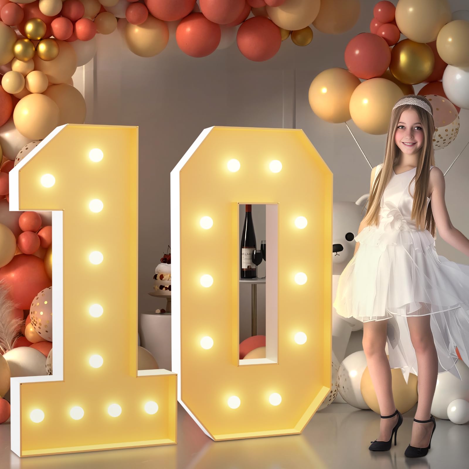 imprsv 10th Birthday Light Up Numbers, 4FT Foam Board Decorations, Number 10 for Girls Boys Anniversary Party