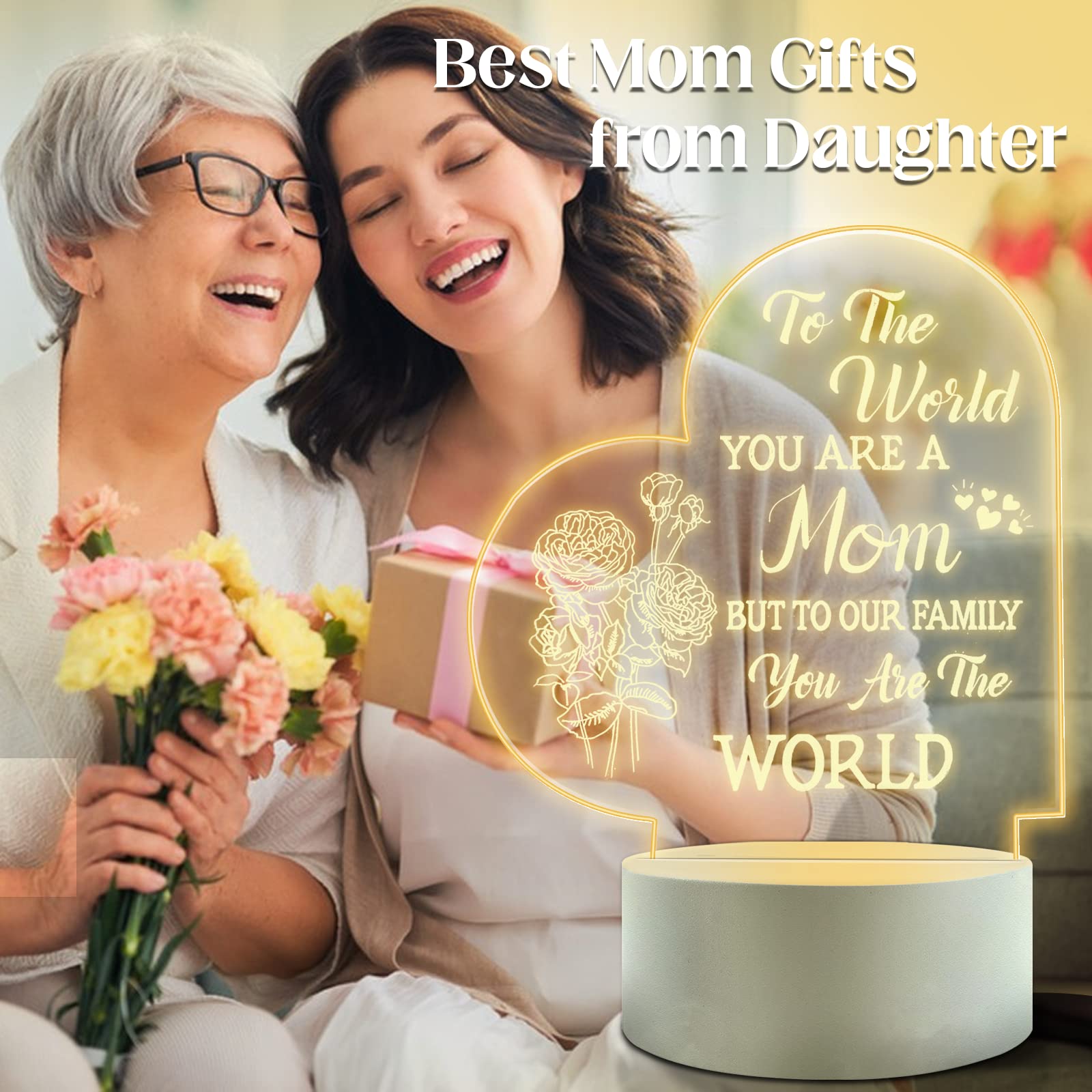FEBDEY 3D Effect Night Light - Heart Shape, Plastic, Send Mom - Best Mom Gifts for Birthday, Room Decoration
