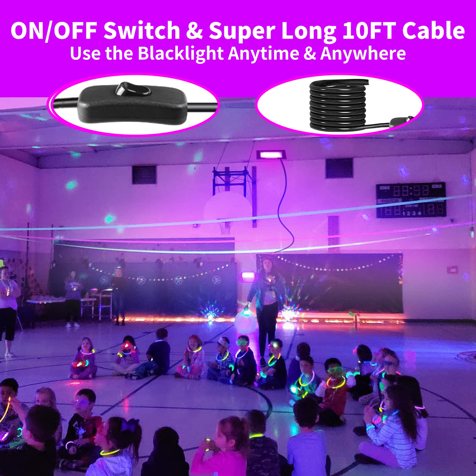 ISUERFY LED Black Light Flood Light 200W 2 Pack, IP66 Waterproof, 10ft Cable, Violet, Model SUER-FL200W-2-NEW