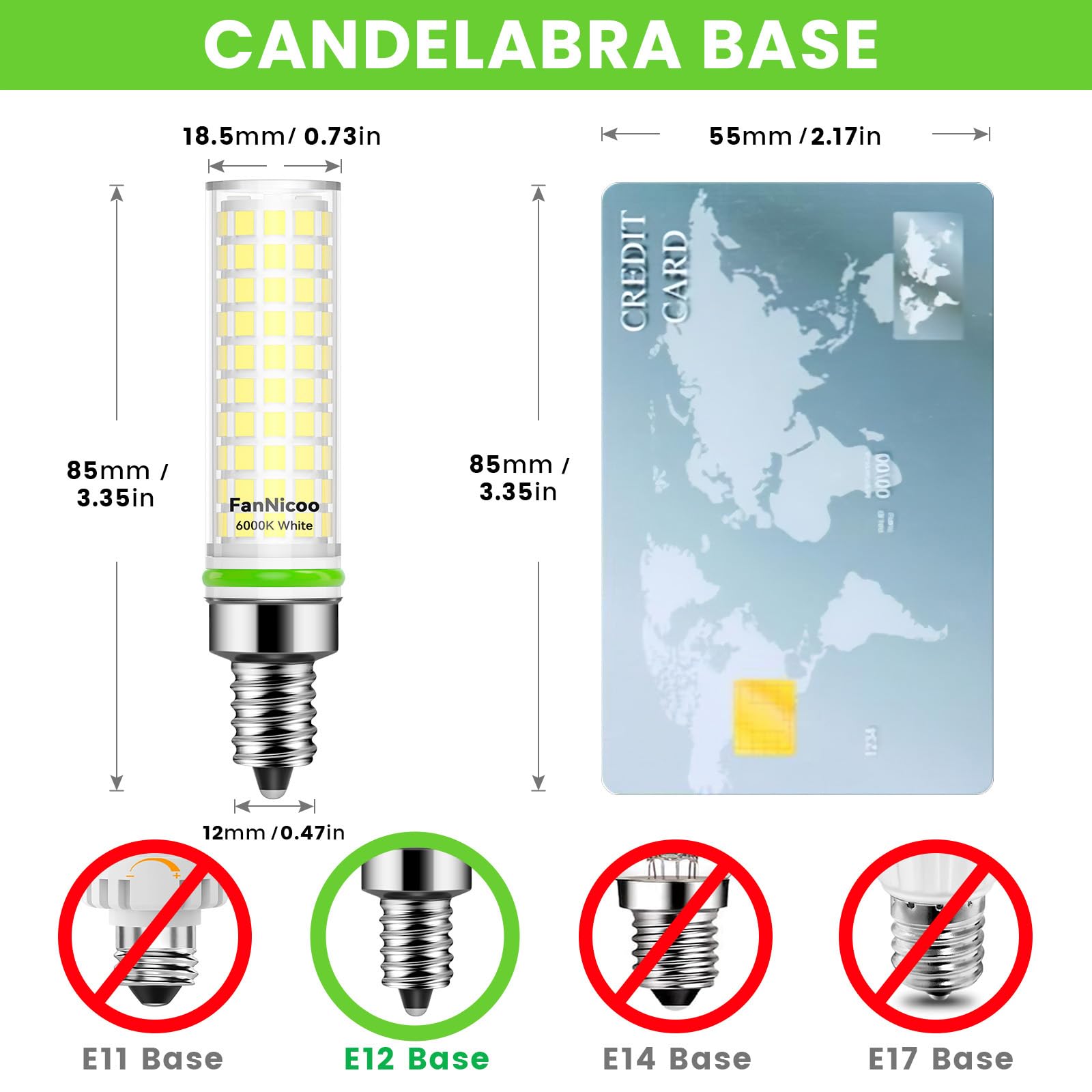 FanNicoo E12 LED Bulb 10W 100W Equivalent 1200lm Daylight White Candelabra Bulbs for Ceiling Fan Pendant Lighting (5-Pack)