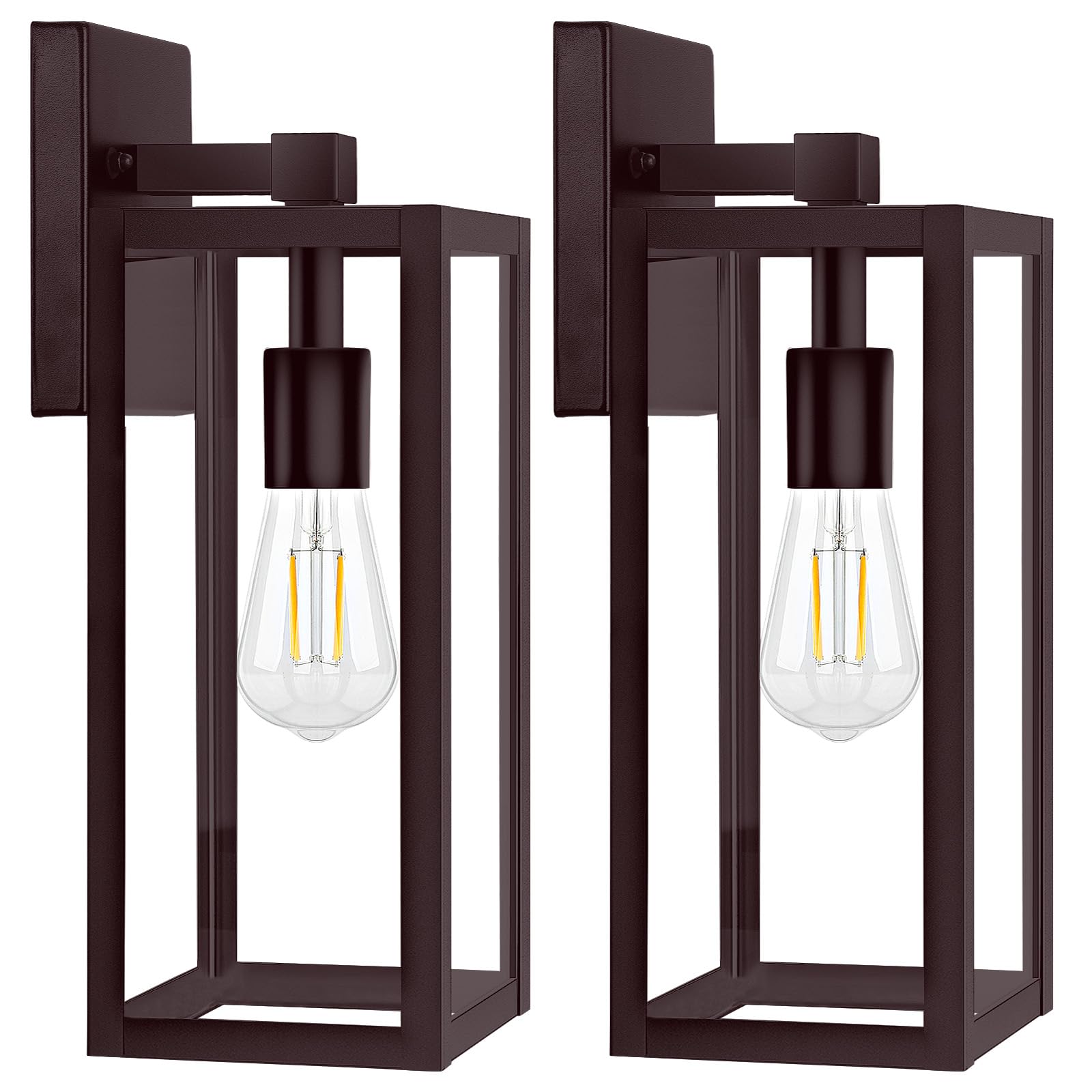 2-Pack Outdoor Wall Light, Waterproof Outdoor Light Fixture, 15'' Brown Outside Lights for House with Clear Glass for House, Por