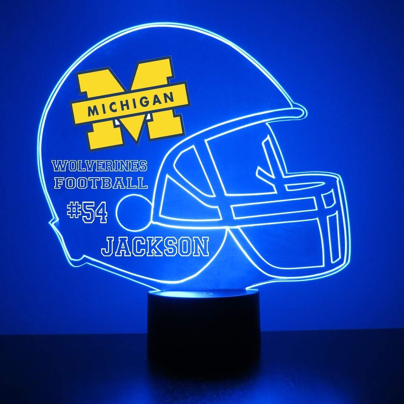 Custom University Of Michigan Wolverines Football Helmet Led Sign Night Light Lamp With Remote And Personalized Name Or Image  Officially Licensed From The Clc By Mirror Magic Gifts  Made In The Usa