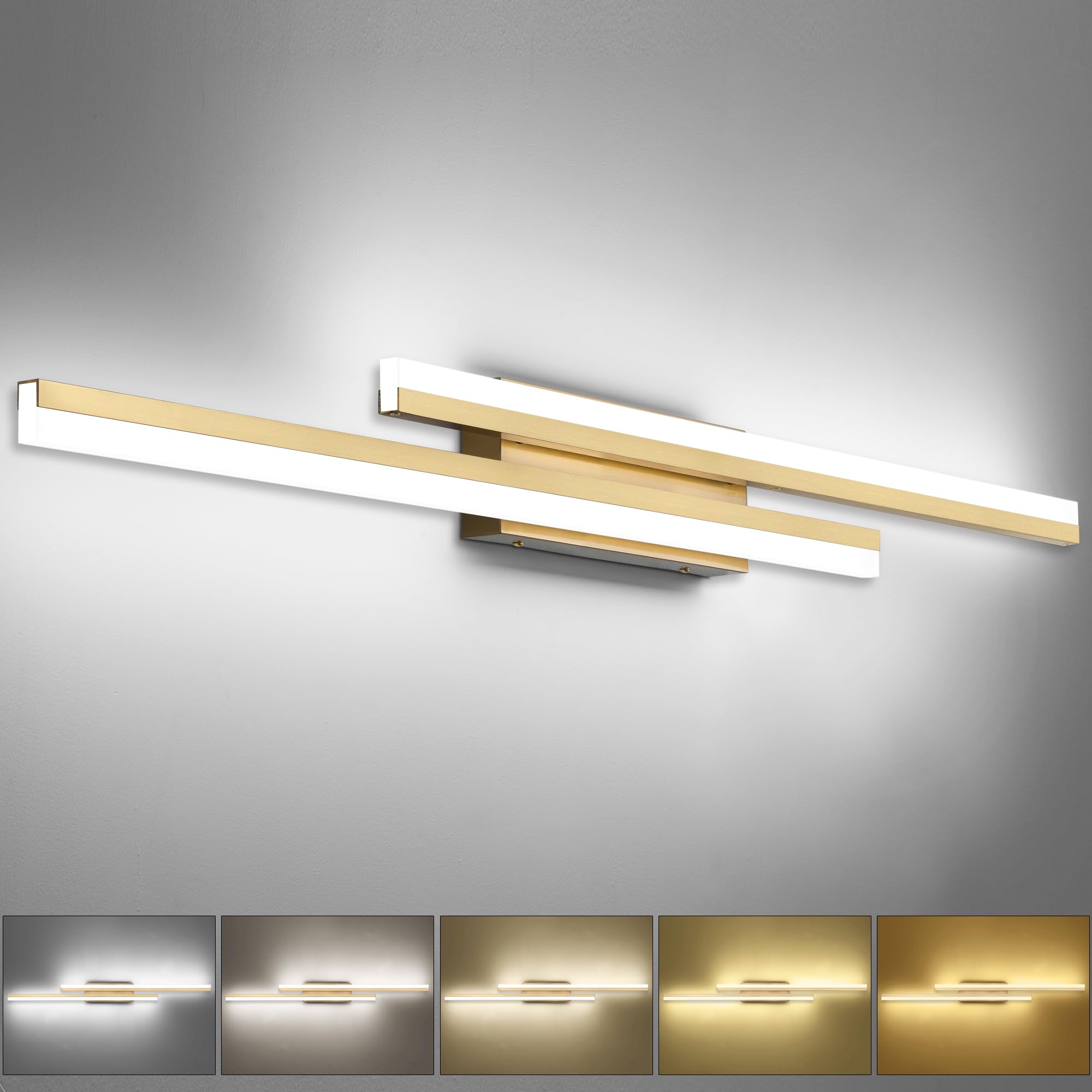 Presde Bathroom Light Fixtures 5 Color Changeable 48Inch Vanity Light For Bathroom Over Mirror Brushed Glod Modern Led Vanity Wa