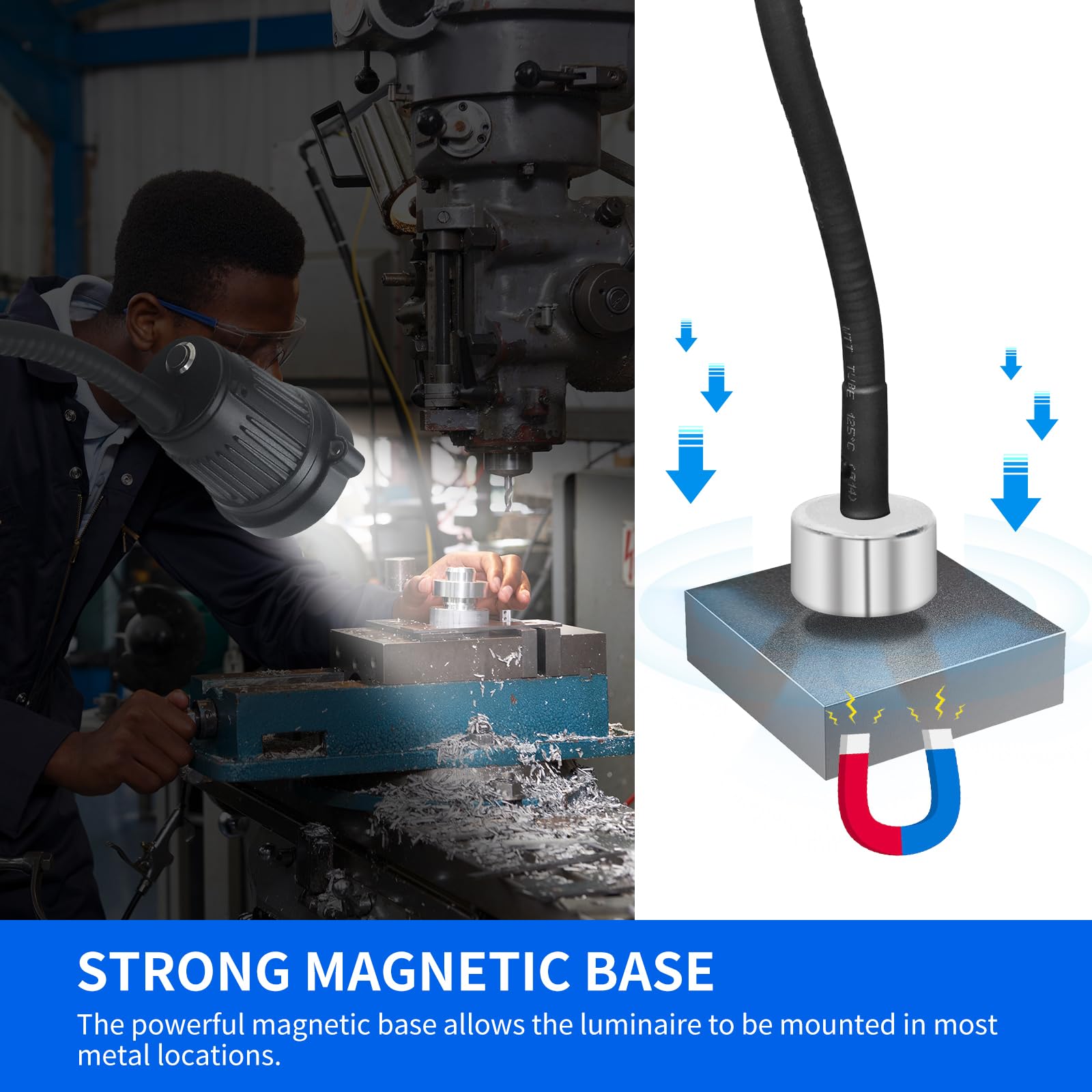 Waterproof Magnetic Light, Led Work Light,Led Machine Light,With Flexible Gooseneck And Magnetic Base, Shop Tool Lamp For Lathe,