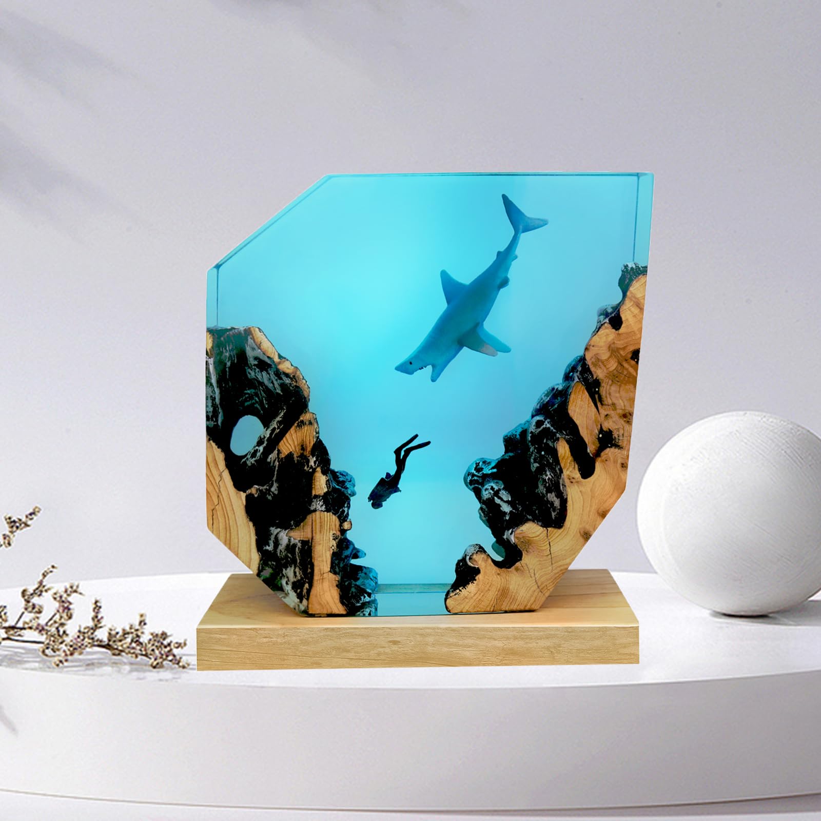 eletriace Epoxy Resin Shark Lamp, Ocean Lamp,Handmade Home Decor Bedside Nightlight, Unique Resin Lighting, Nightstand Decoratio