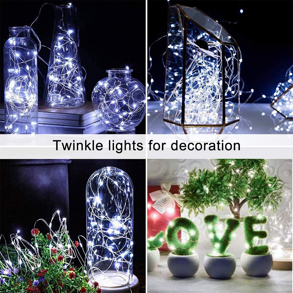 Yotelim Led Fairy String Lights Battery Operated,2 Pack 33Ft 100 Led Waterproof Cool White Twinkle Firefly String Lights With Re