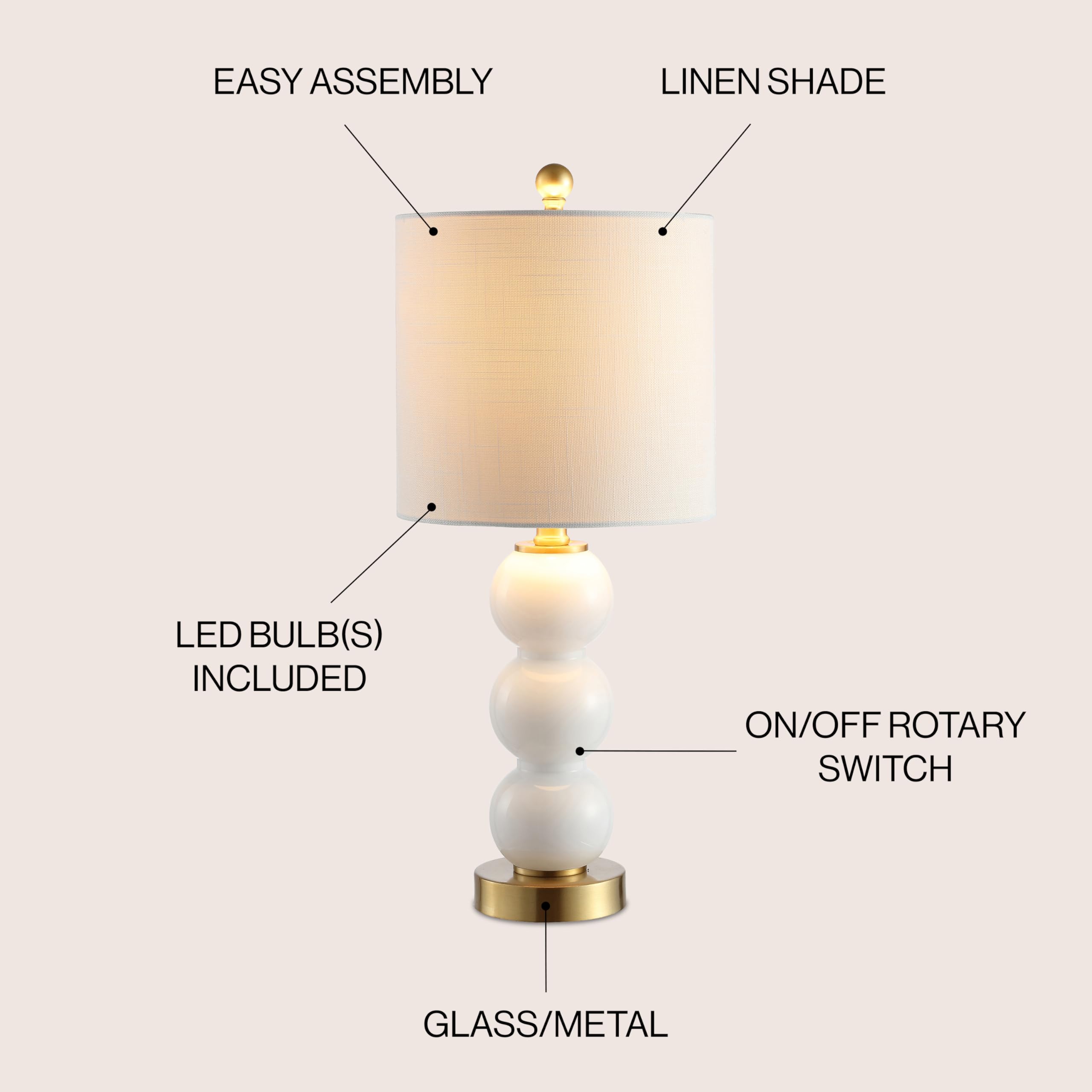 Jonathan Y Jyl1021A February 21'' Glass/Metal Led Table Lamp Contemporary Bedside Desk Nightstand For Bedroom Living Room Office