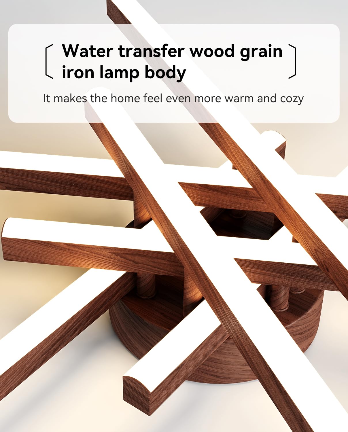 JFHTNFJ Modern Sputnik Ceiling Light Fixture LED Dimmable Remote Control Chandelier 6-Light Wood Color K04