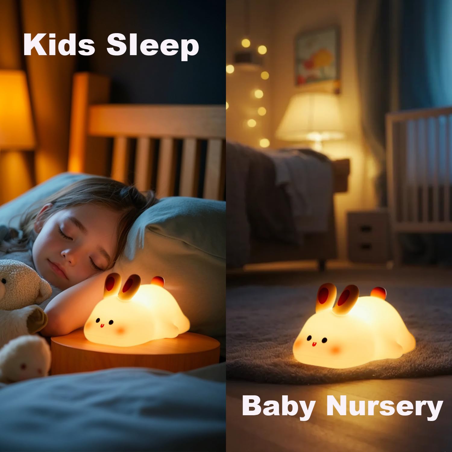 Ecocubbies Night Light For Kids, Bunny Lamp Decor, Kids Nightlight With 30-Min Timer, Cute Lamp Silicone Squishy, Toddler Baby K