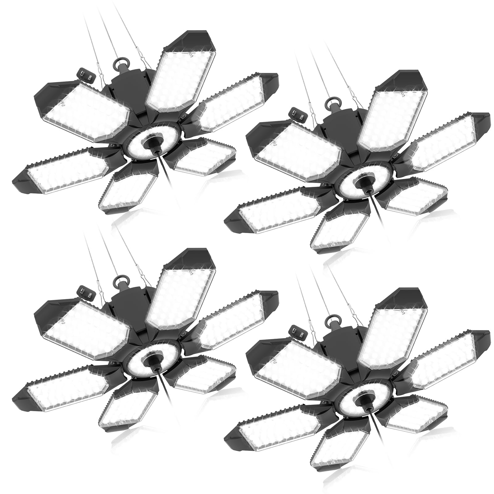 toberich Plug in Garage Lights 4 Pack, 200W 20000LM Linkable LED Shop Light w/Pull Chain (ON/Off), 6500K Ceiling Light for Garag