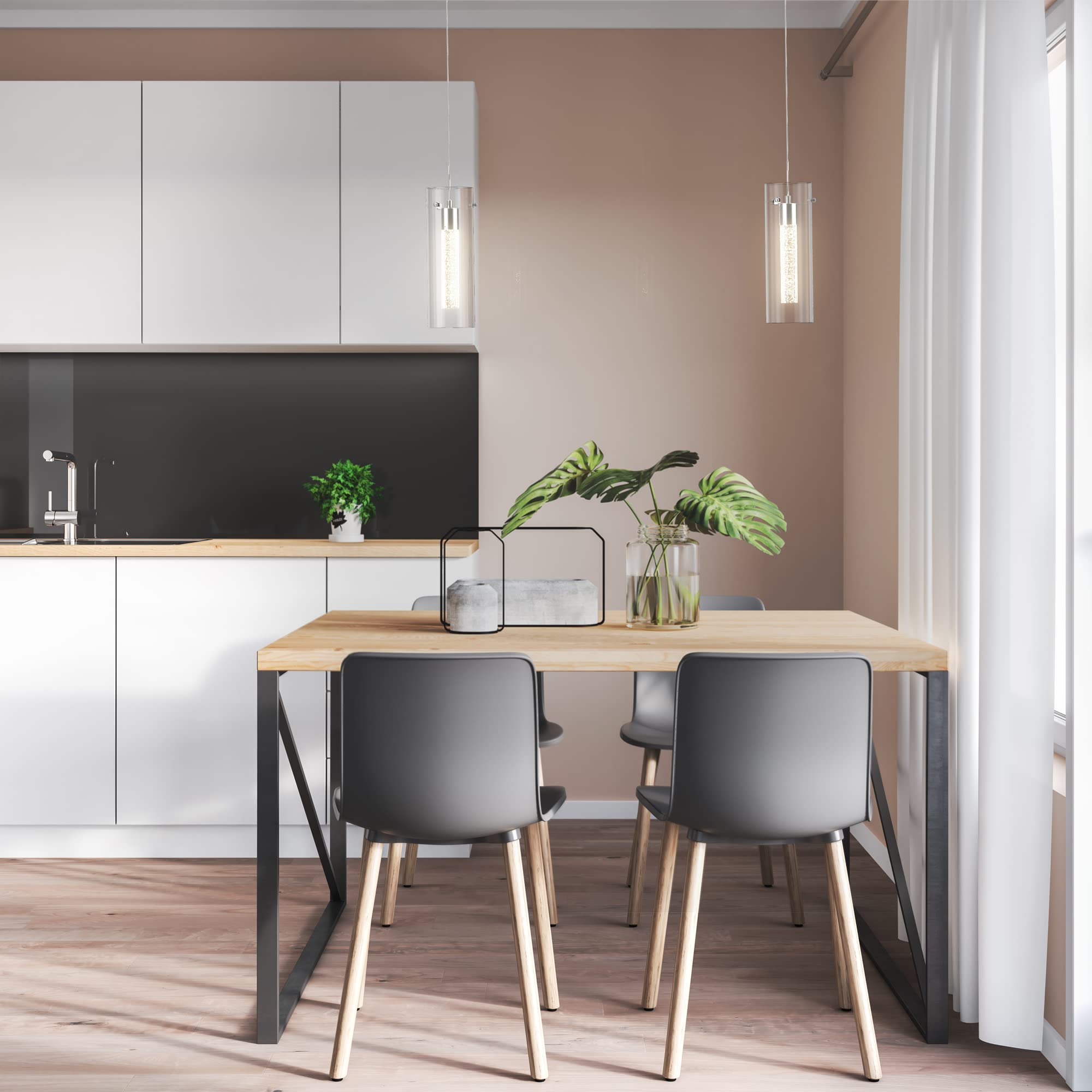 Esfos Pendant Ceiling Light Fixture, Led Kitchen Lighting Crystal Pendant Lights Kitchen Island, 1-Light Integrated Kitchen Hanging Light Fixture Modern Island Light With Bubble Glass Three Pack