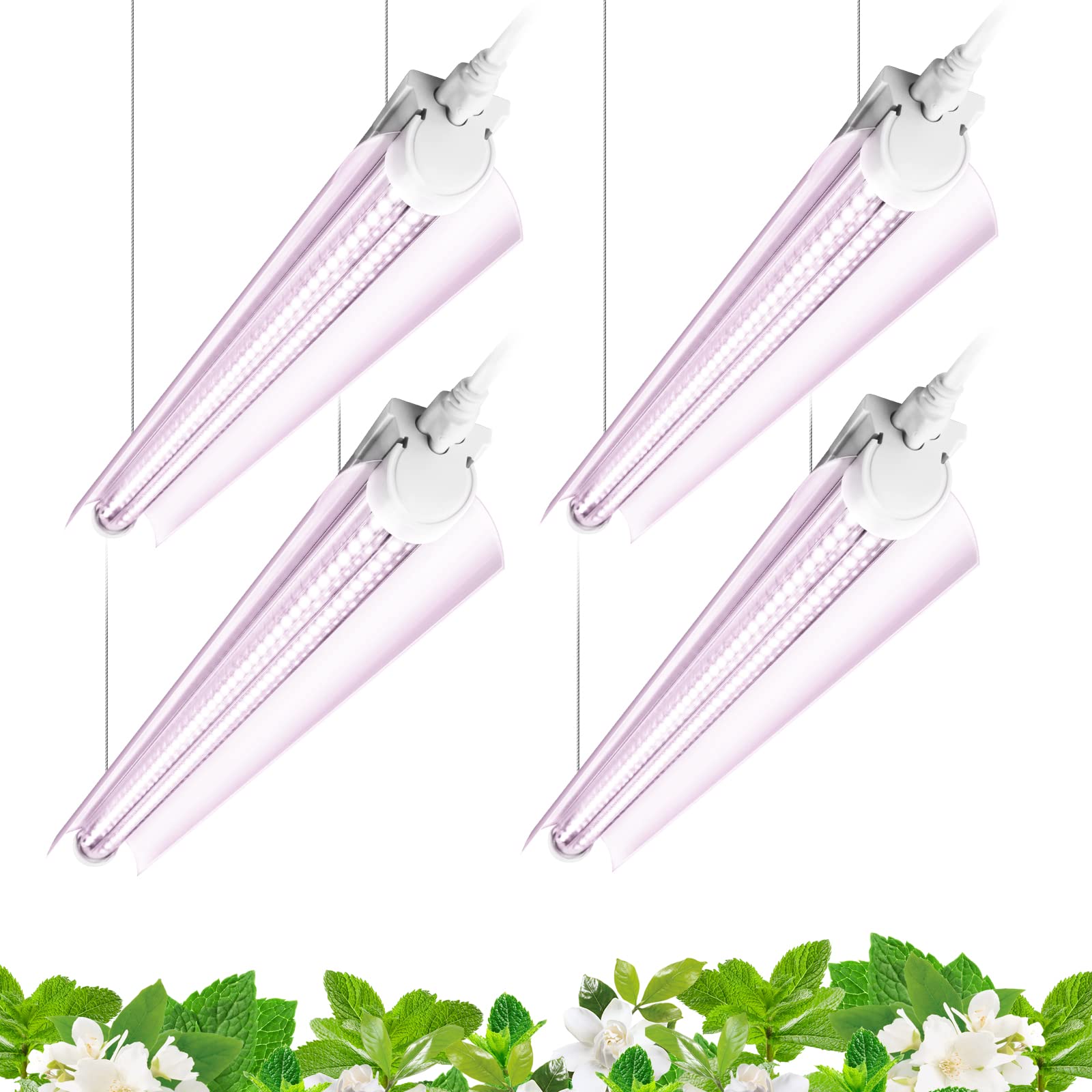 Barrina Grow Light Strips, 96W Full Spectrum LED, 2FT T8, Pinkish White, Model QF24, 4-Pack