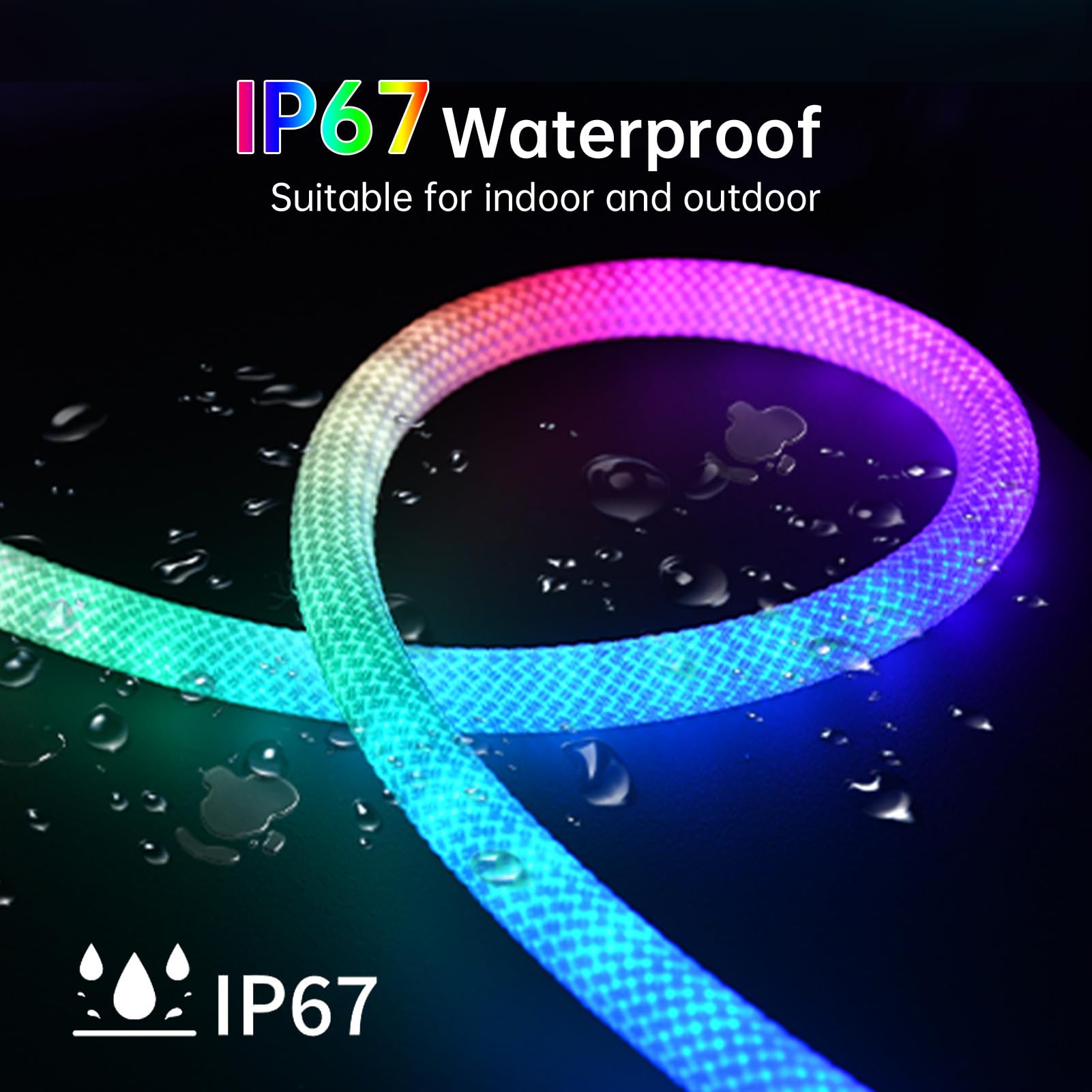 MALIIGAZA LED Rope Lights, 16.4ft RGB Flexible Strip, IP67 Waterproof, Music Sync, Remote APP Control, White