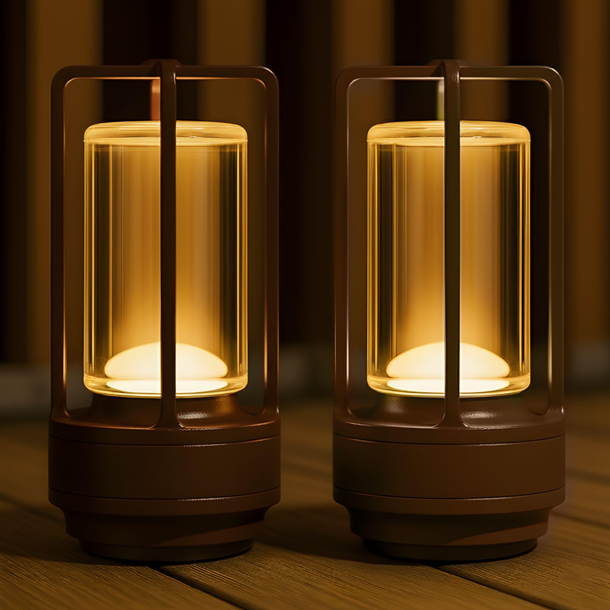 Klarako Crystal Lantern Lamp - Modern Cordless Rechargeable Bedside & Outdoor Light  Portable Wireless - Dimmable Touch Control - Elegant Living Room & Hotel-Style Lighting (Chocolate Brown  2-Pack)