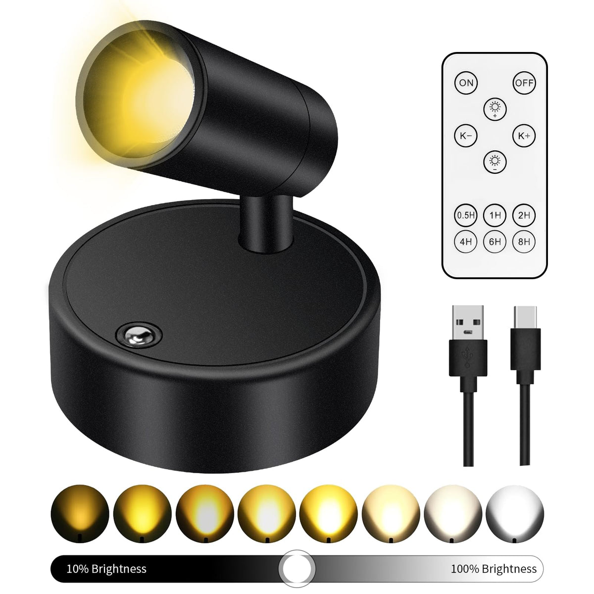 Battery Operated Spot Lights Indoor: 20-120Hrs Battery Life Wireless Spotlight with Stepless Color Temperature & Stepless Dimmin