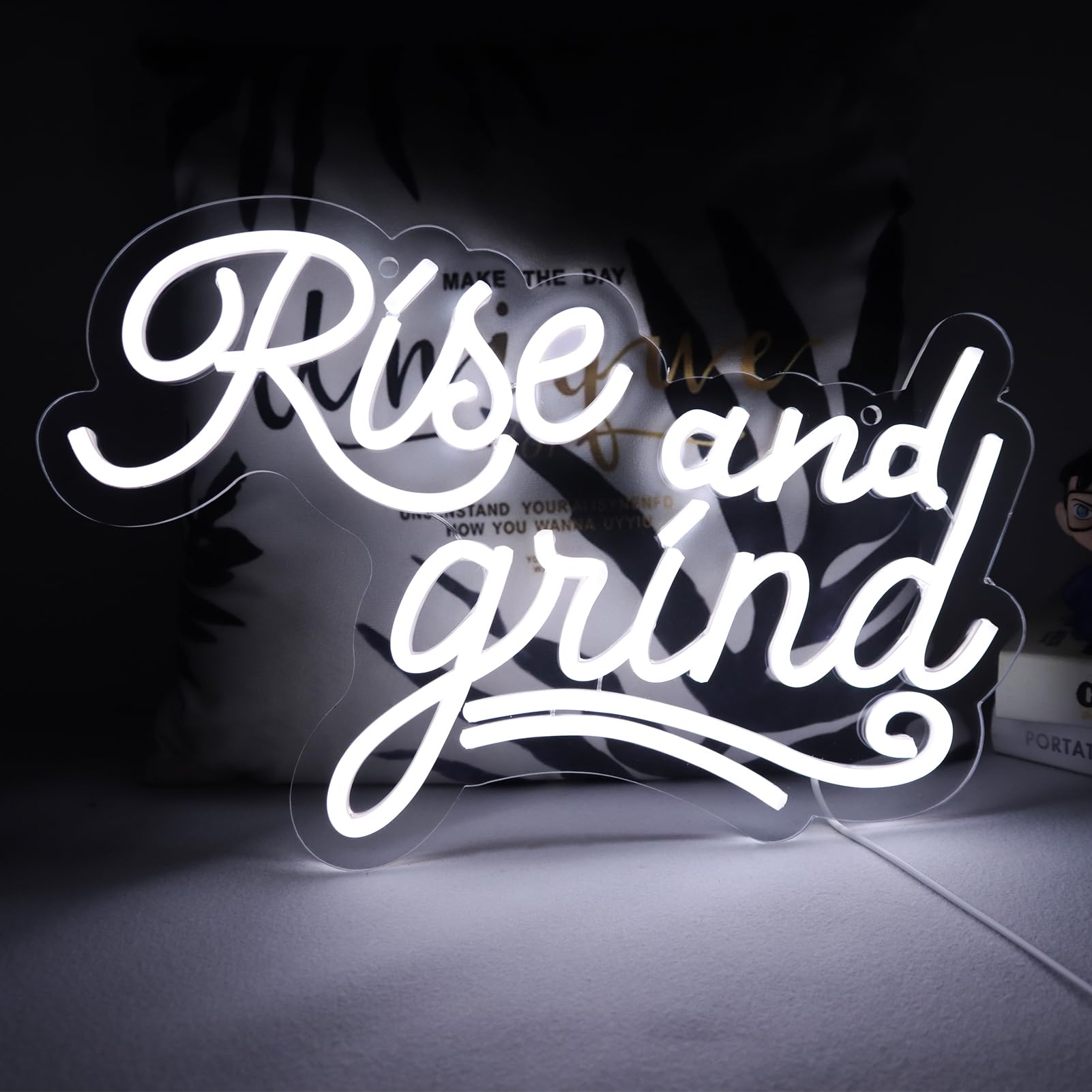 JFLLamp Neon Wall Sign - Rise and Grind - 16.1 x 9 Inch - LED Light for Bedroom, Bar, Pub - Model NS-Rise and Grind-001