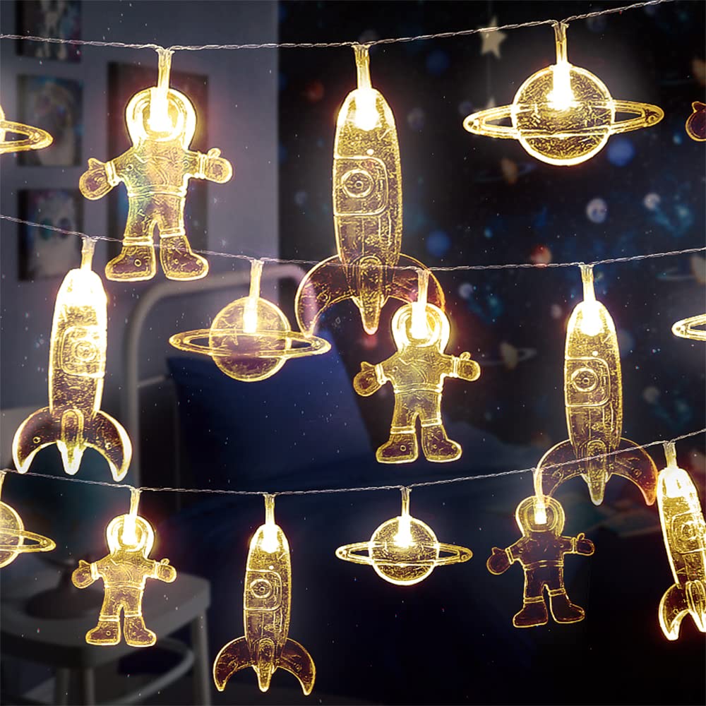 20 Led Children'S Room Led String Light Astronaut Spaceship Rocket Pendants Holiday Party Lights Wall Window Nursery Or Kids Room Decor Wedding Around The Garden Party Patio Christmas (Warm White)