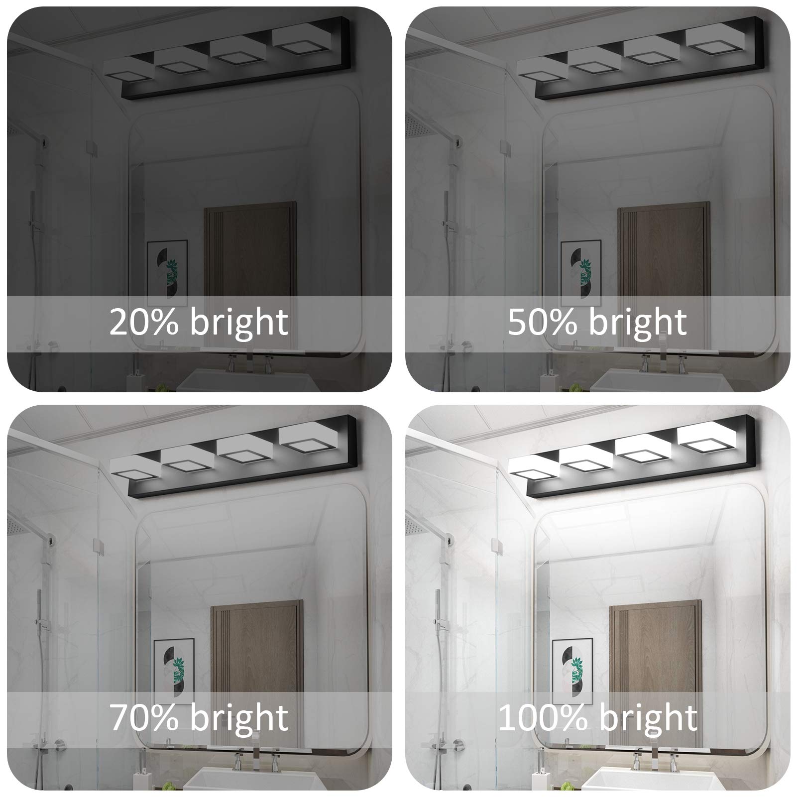 Ralbay Black Vanity Light 4-Light Dimmable LED Stainless Steel Acrylic 360° Rotatable D-8590-4T