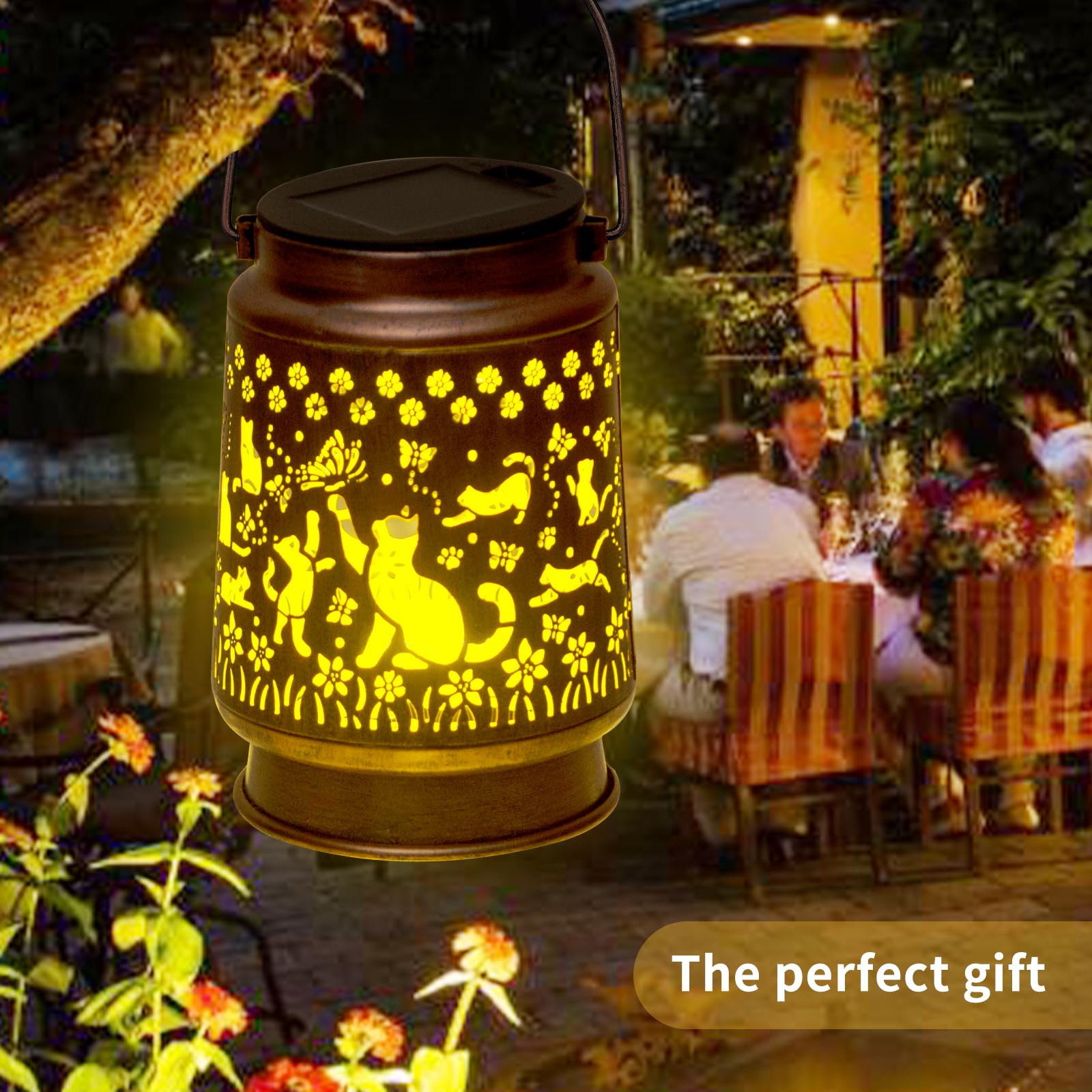 ShangTianFeng Cat Solar Light Lanterns - Waterproof Hanging Mason Jar Decor for Garden, Outdoor, Patio - Lovers Cat, Large