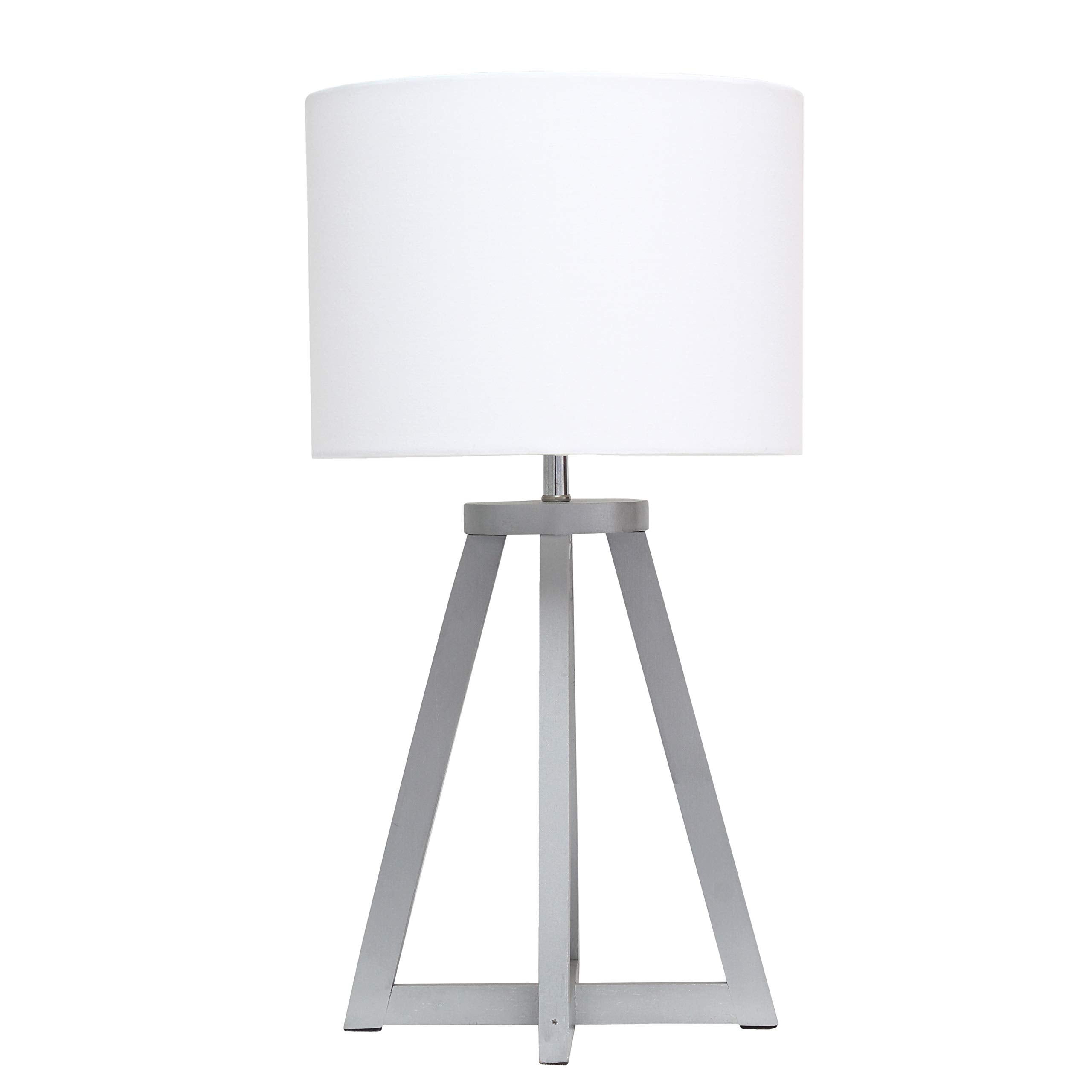 Simple Designs Lt1069-Gyw Interlocked Triangular Wood Fabric Shade Table Lamp, Gray/White