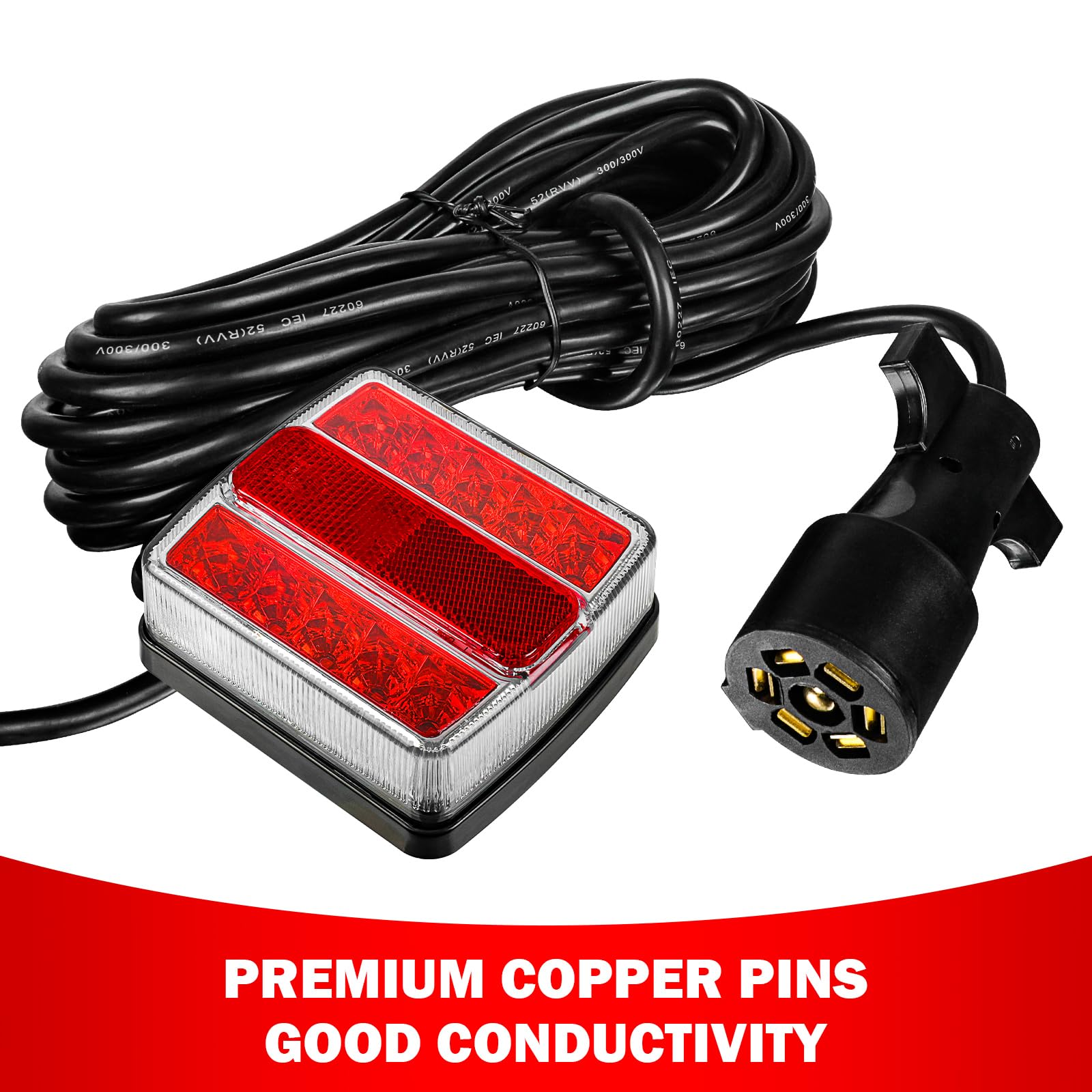 Wushixan Magnetic Trailer Light Kit With 7-Pin Plug, Ip68 Waterproof, 24-Foot Cable, Dot Certified - 2 Pcs For Towing