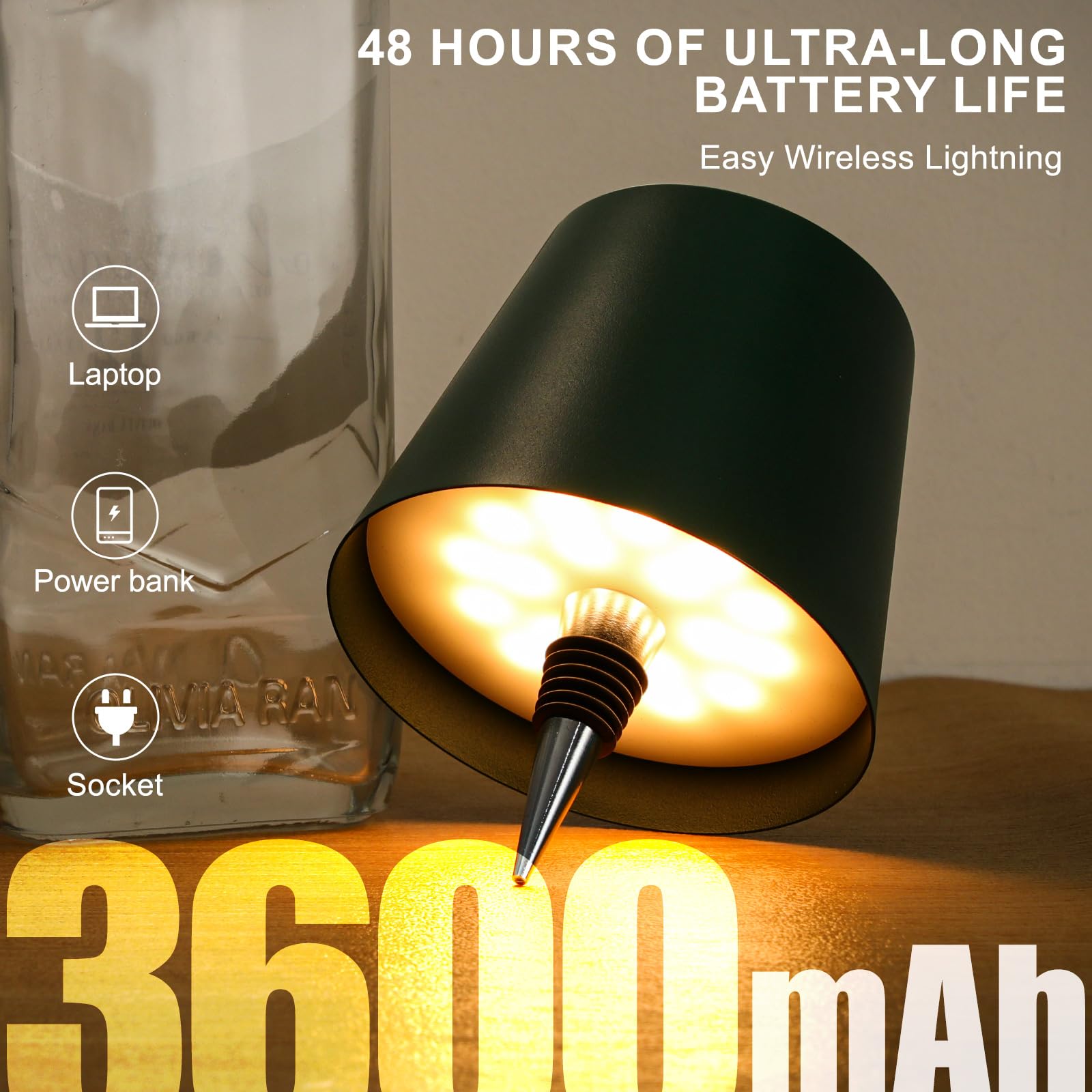 Mebaraul 3600Mah Wine Bottle Lamp, 2025 New 3 Color Rechargeable Wireless Bottle Lamp For Liquor Bottles With Touch Dimming For