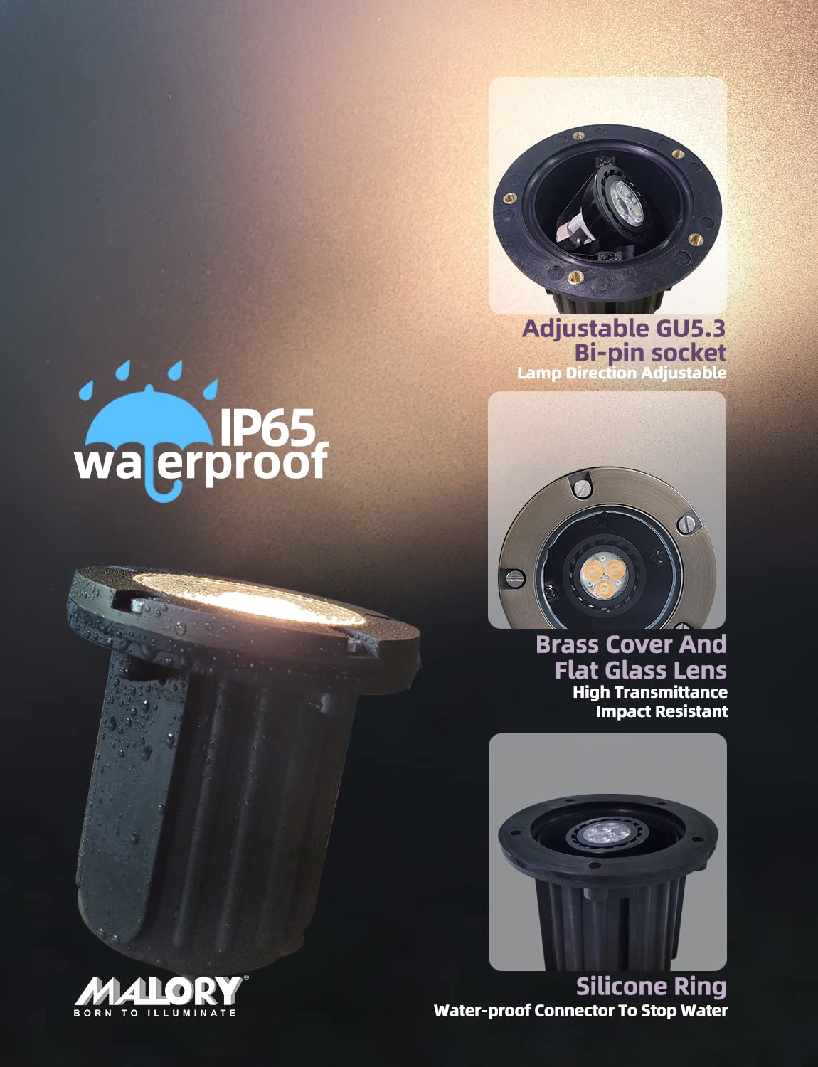 Malory Brass Top Cover Landscape Well Lights  (4.6H) 12V Low Voltage Outdoor In Ground Lights Landscape Lighting For Pathway  Driveway And Garden 10-Pack With Bulb (Flat Top)