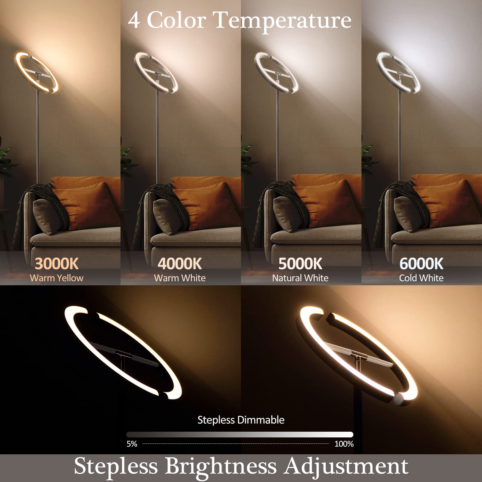 Fimei Split Floor Lamp, Bright Modern Led Standing Lamp, Stepless Dimming And 4 Color Temperature, Eye-Protection Reading Standi