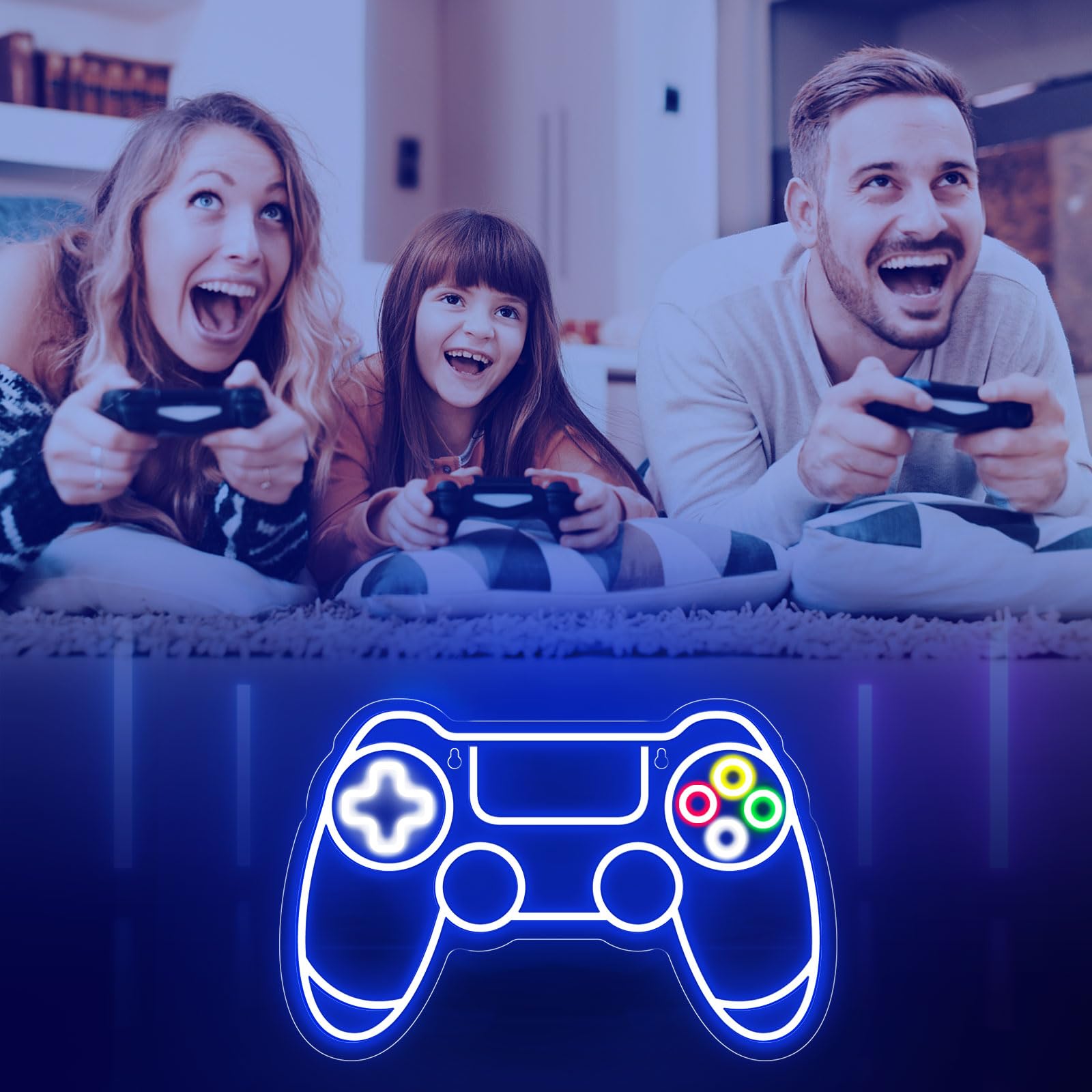 Ethereal Lomoer Gamer Neon Sign, Gamepad Shaped LED, USB Powered, 16.3 x 11.4 x 0.8 Inches, Blue, Model Gamepad4
