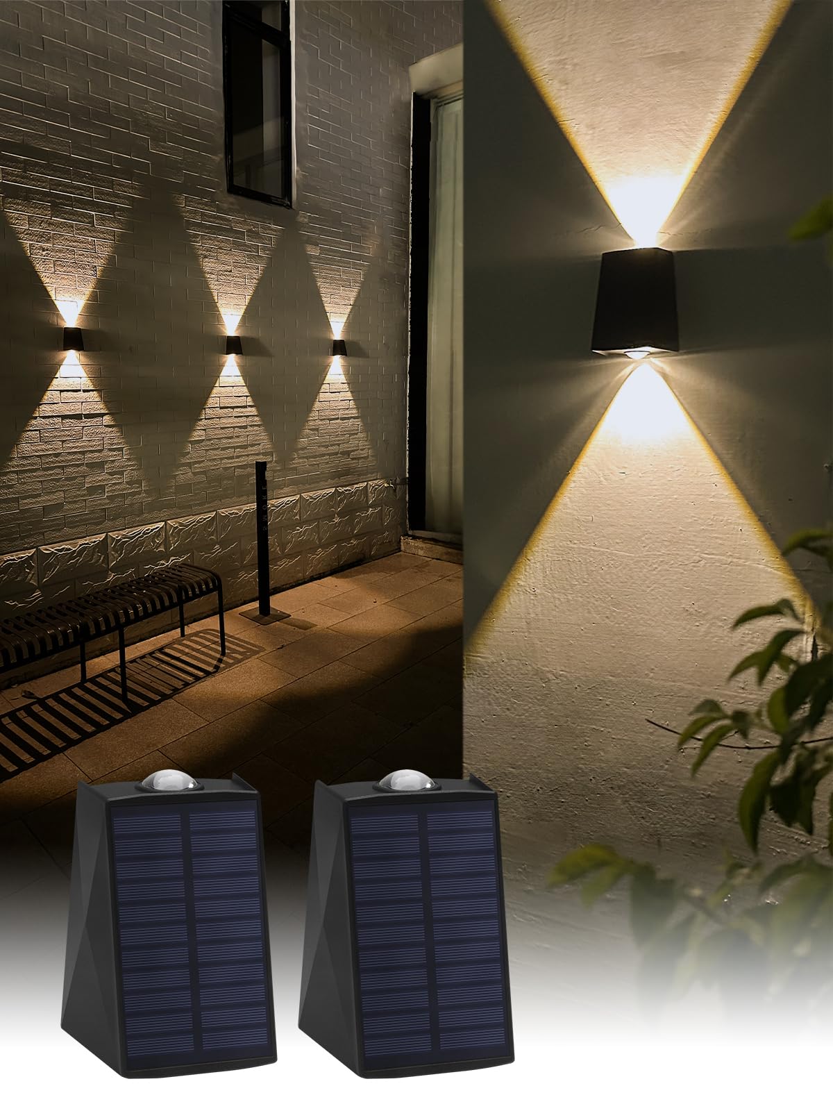 Mrzxy Solar Wall Lights Outdoor Waterproof Sconce Up Down Dusk to Dawn for Fence, Porch, Deck, Outside (Warm White, 2 Pack)
